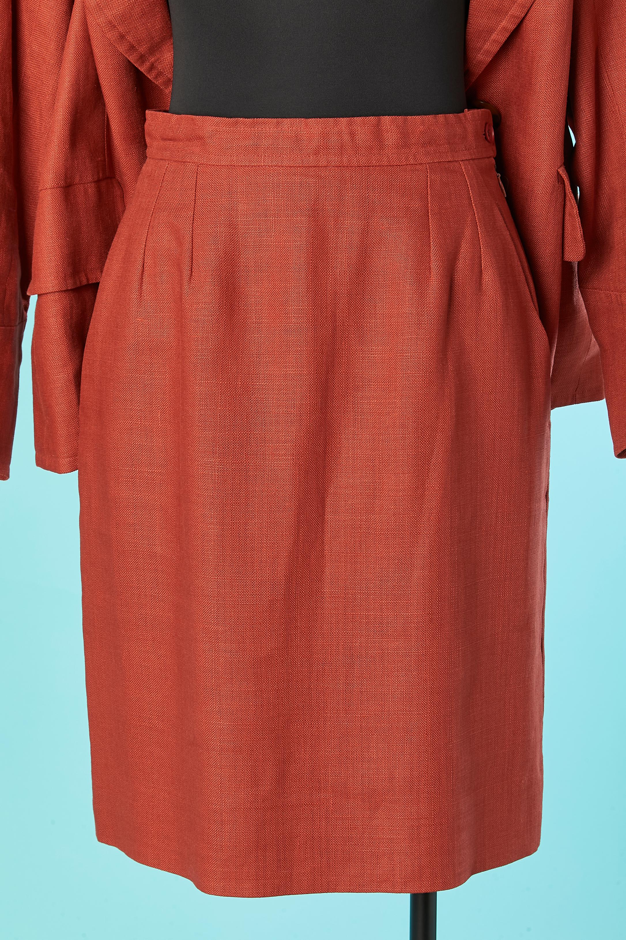 Terracotta linen skirt-suit Yves Saint Laurent Rive Gauche SS 1994 For Sale 3