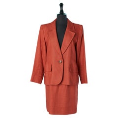 Retro Terracotta linen skirt-suit Yves Saint Laurent Rive Gauche SS 1994