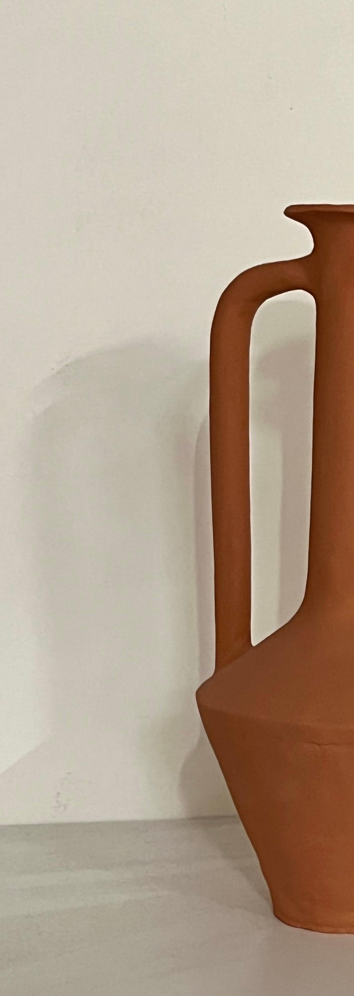 Post-Modern Terracotta Long Neck Vase by Solem Ceramics For Sale