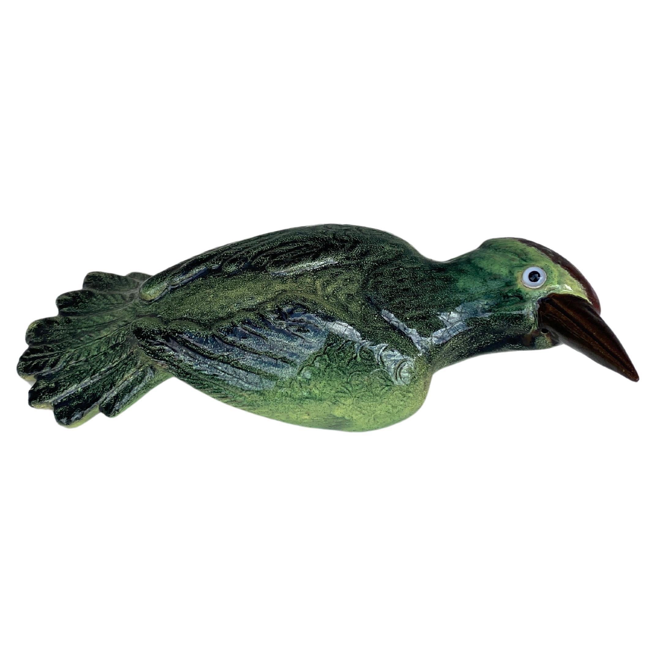 French Terracotta Majolica Bird woodpecker Bavent Normandy For Sale