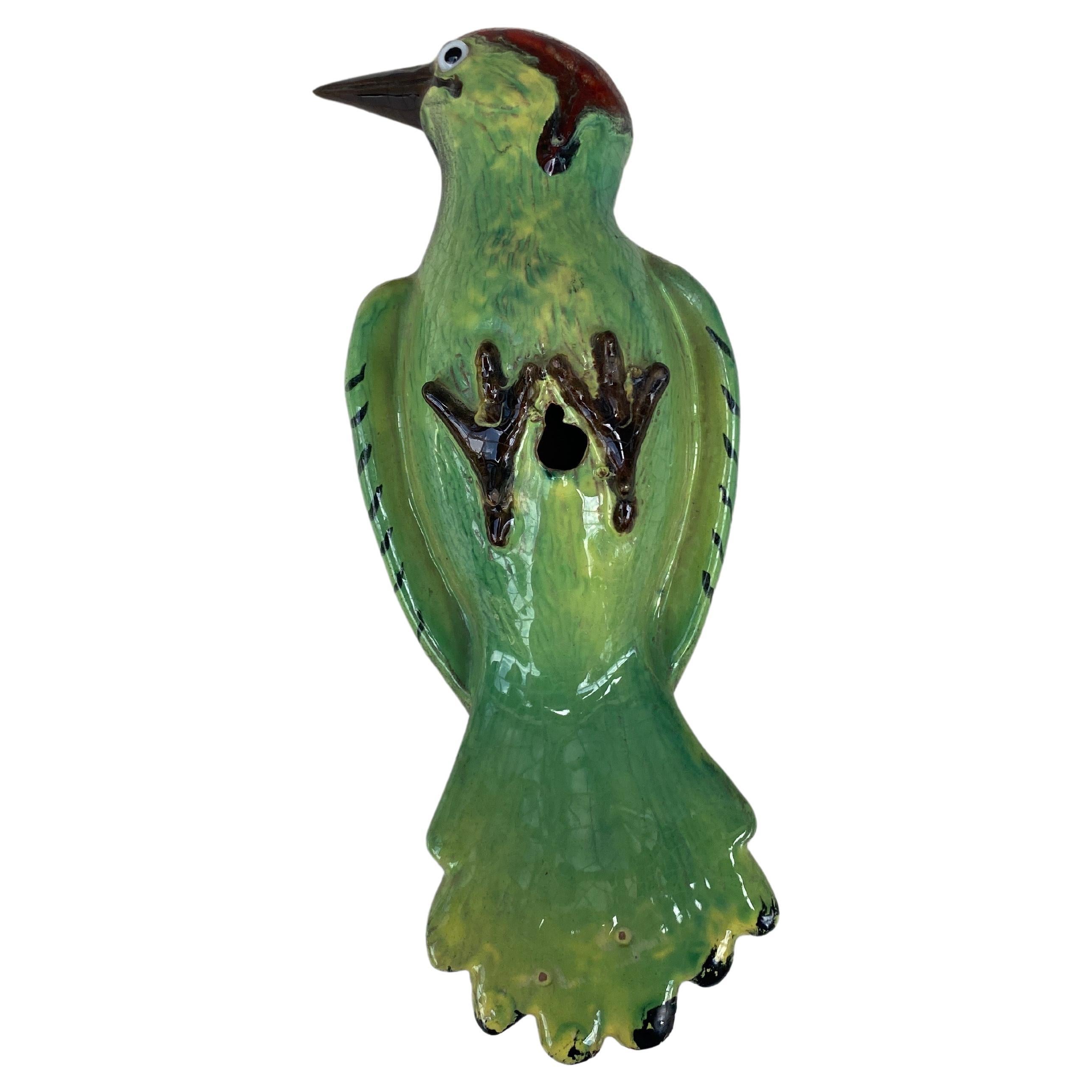 Terracotta Majolica Bird woodpecker Bavent Normandy In Good Condition For Sale In Austin, TX