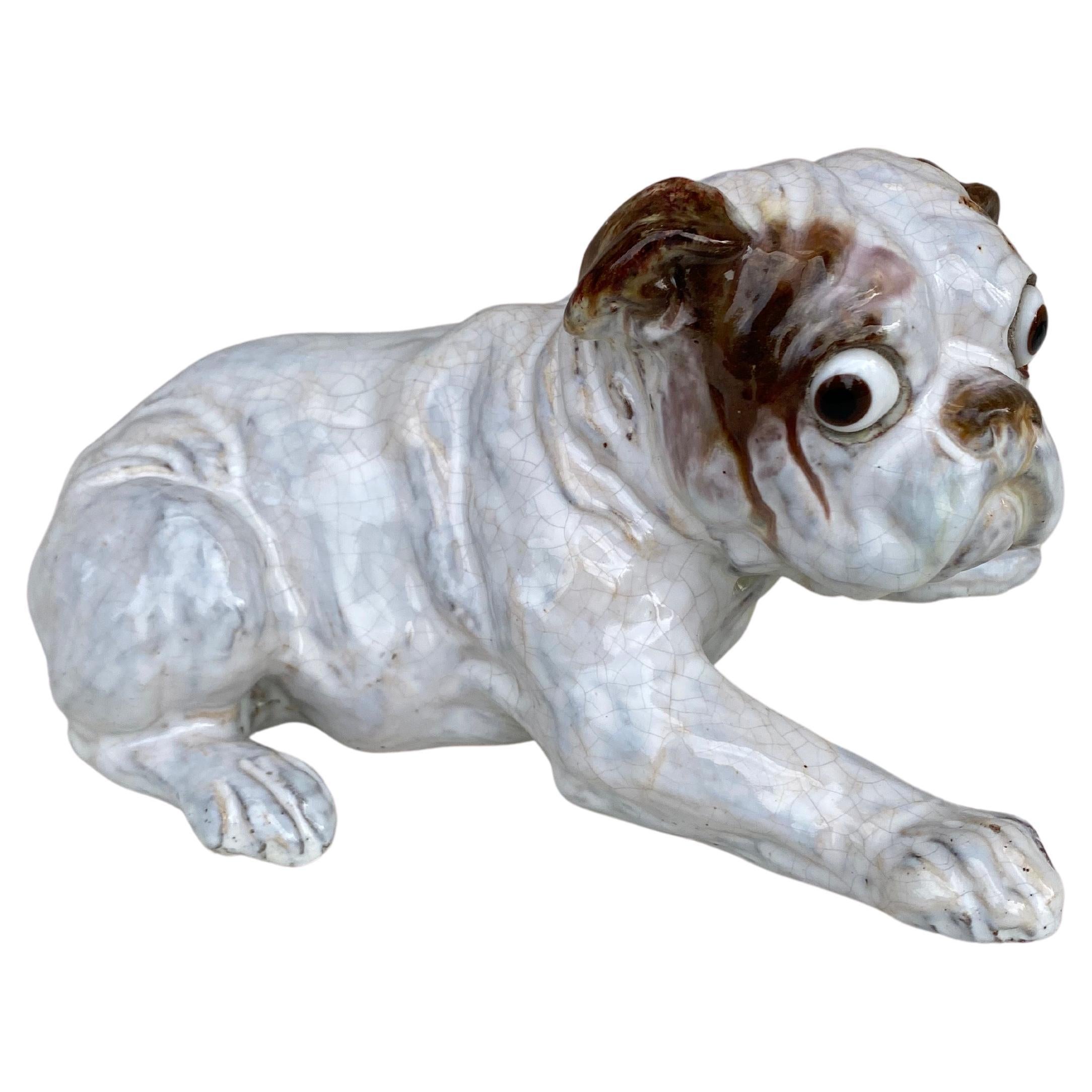 Terracotta bulldog Bavent signed Filmont, circa 1900.