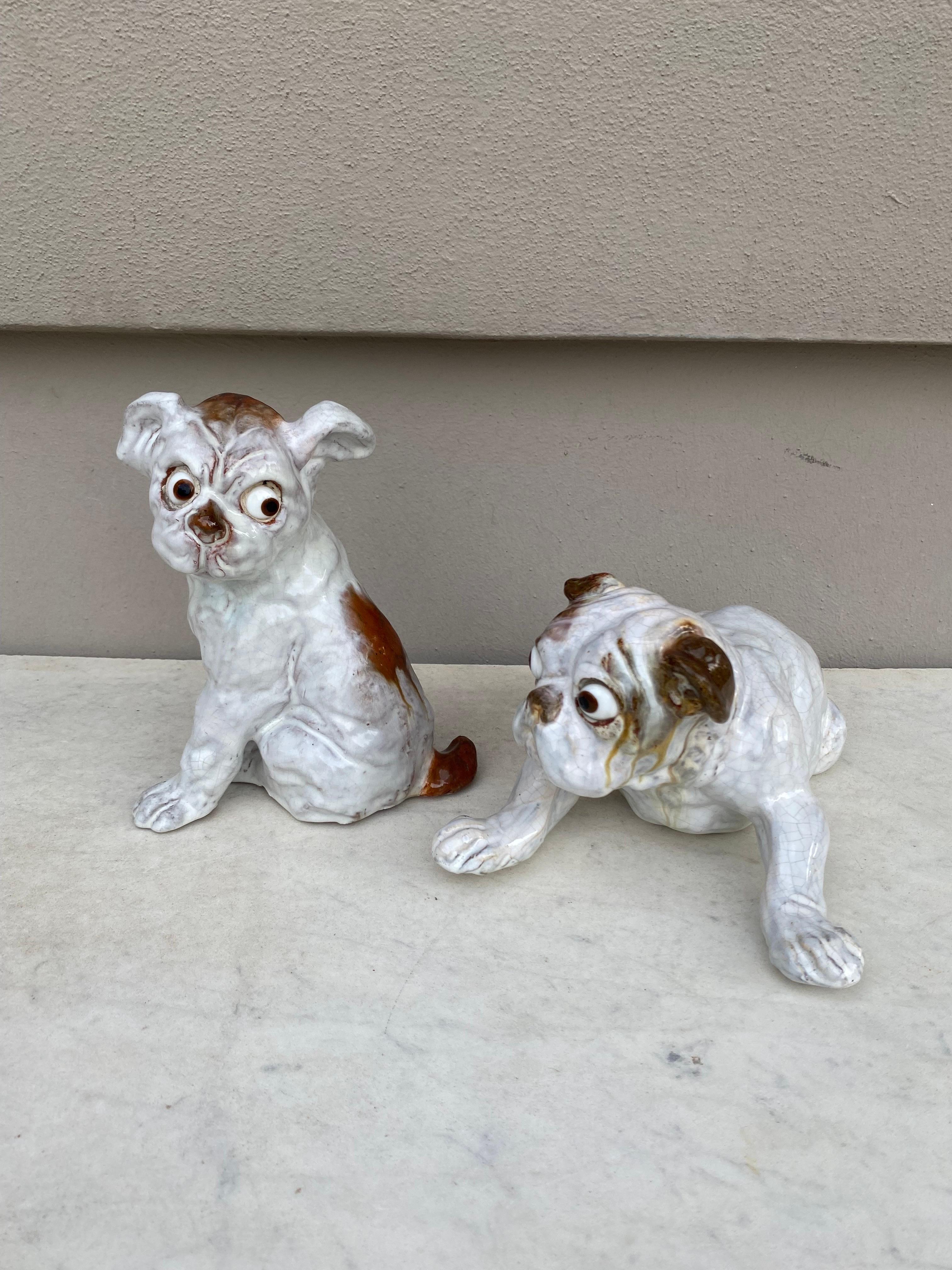 French Terracotta Majolica Bulldog Bavent Filmont, circa 1900 For Sale