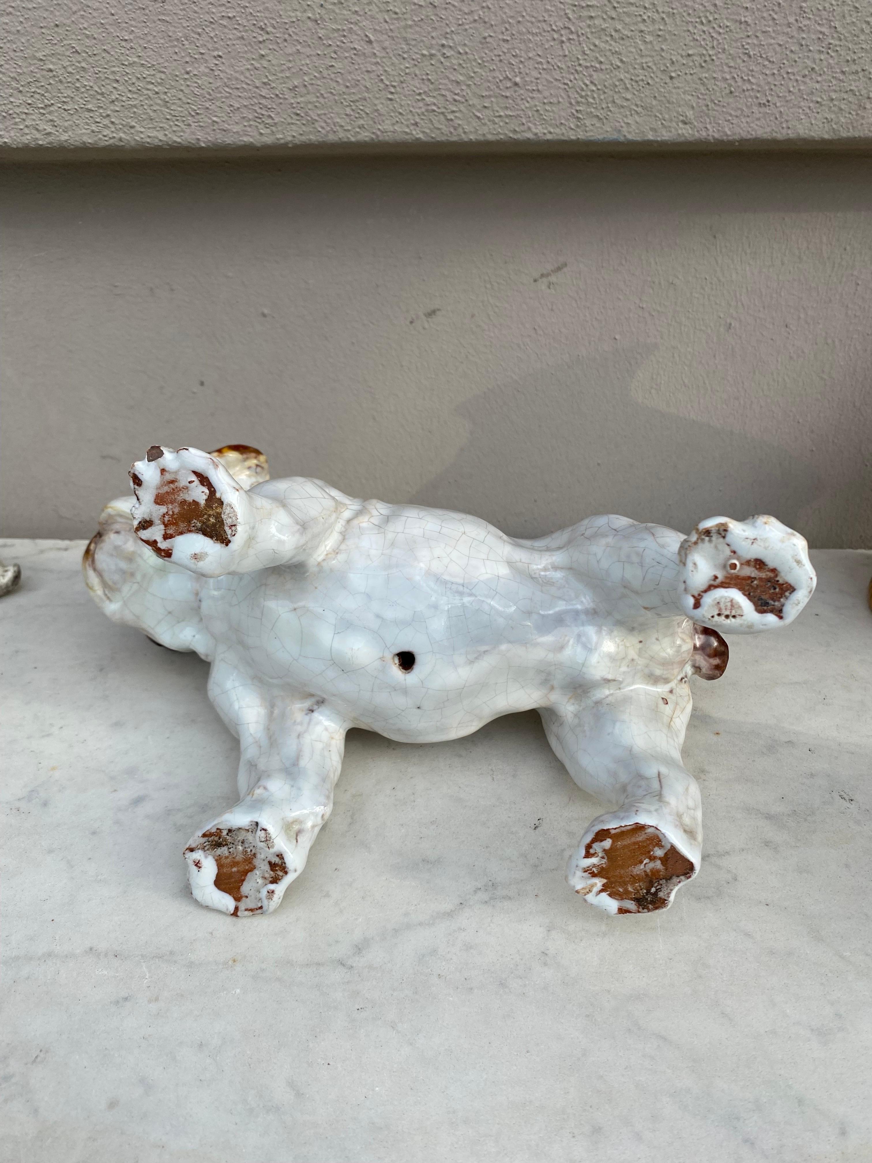 French Terracotta Majolica Bulldog Bavent Filmont, circa 1900 For Sale