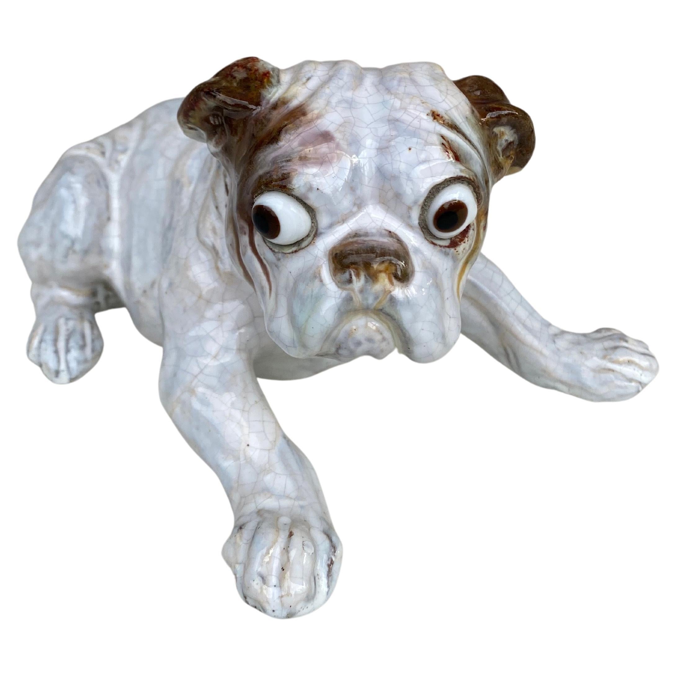 Terracotta Majolica Bulldog Bavent Filmont, circa 1900