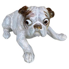 Antique Terracotta Majolica Bulldog Bavent Filmont, circa 1900