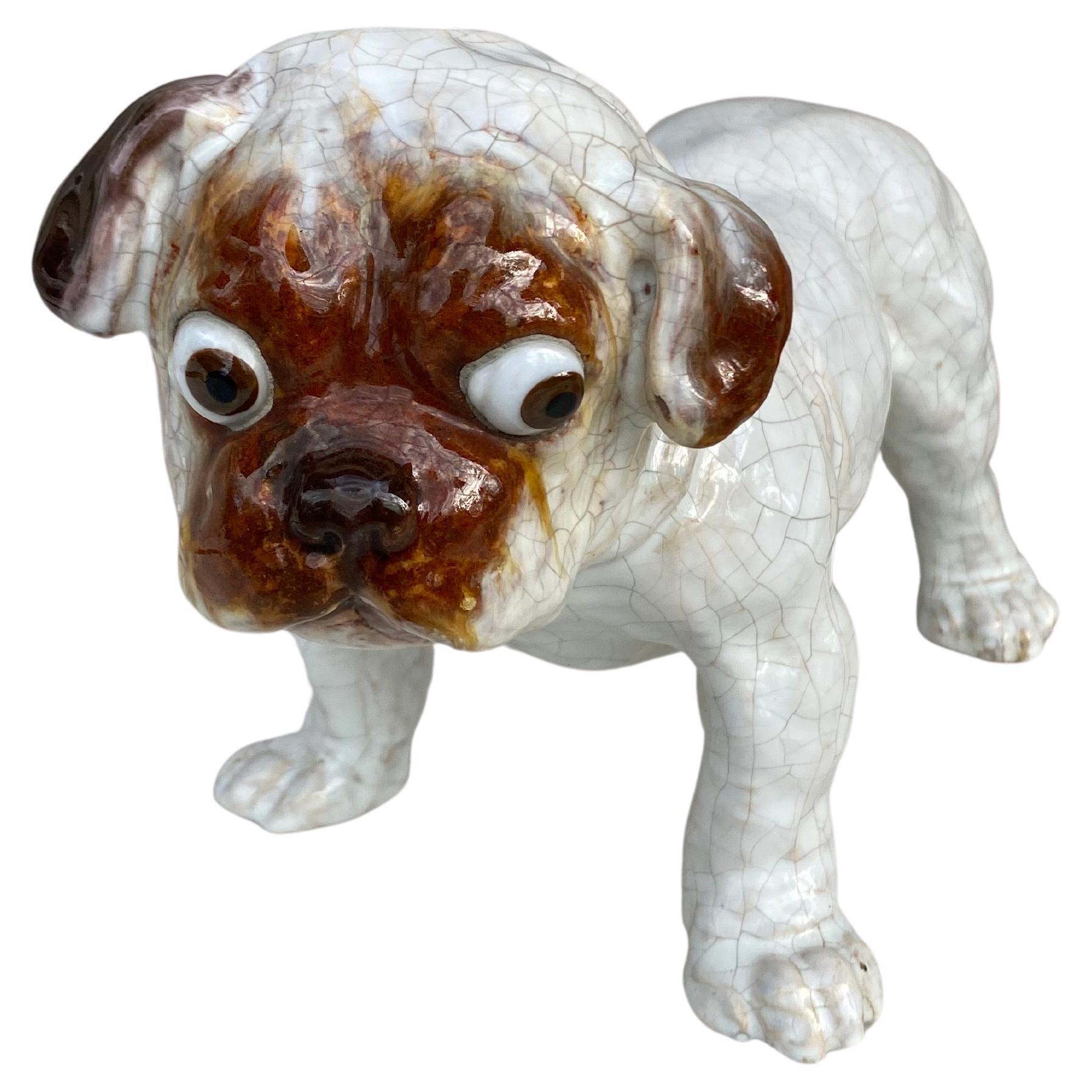 Terracotta Majolica Bulldog Bavent Filmont, circa 1900 For Sale