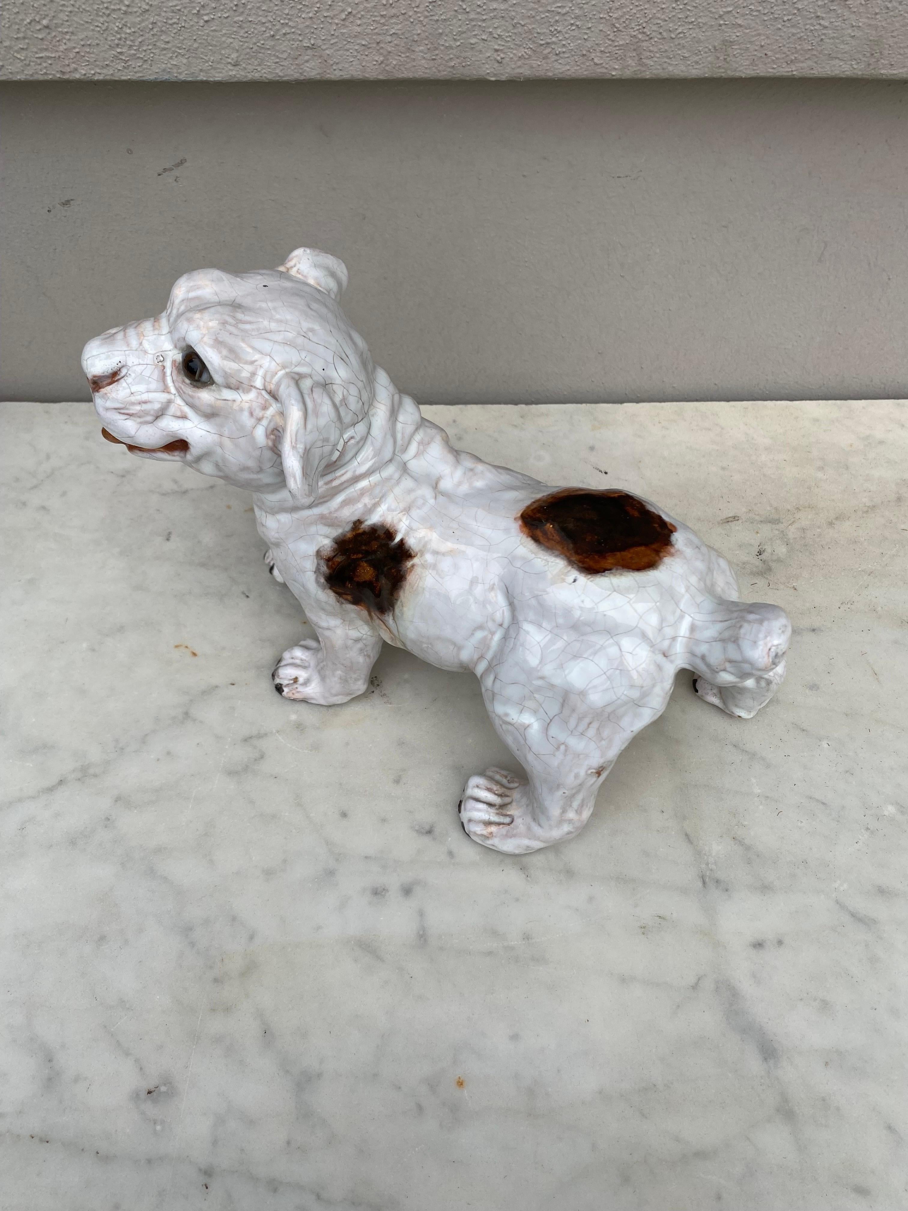 Terracotta Majolica Dog Bavent Normandy In Good Condition For Sale In Austin, TX