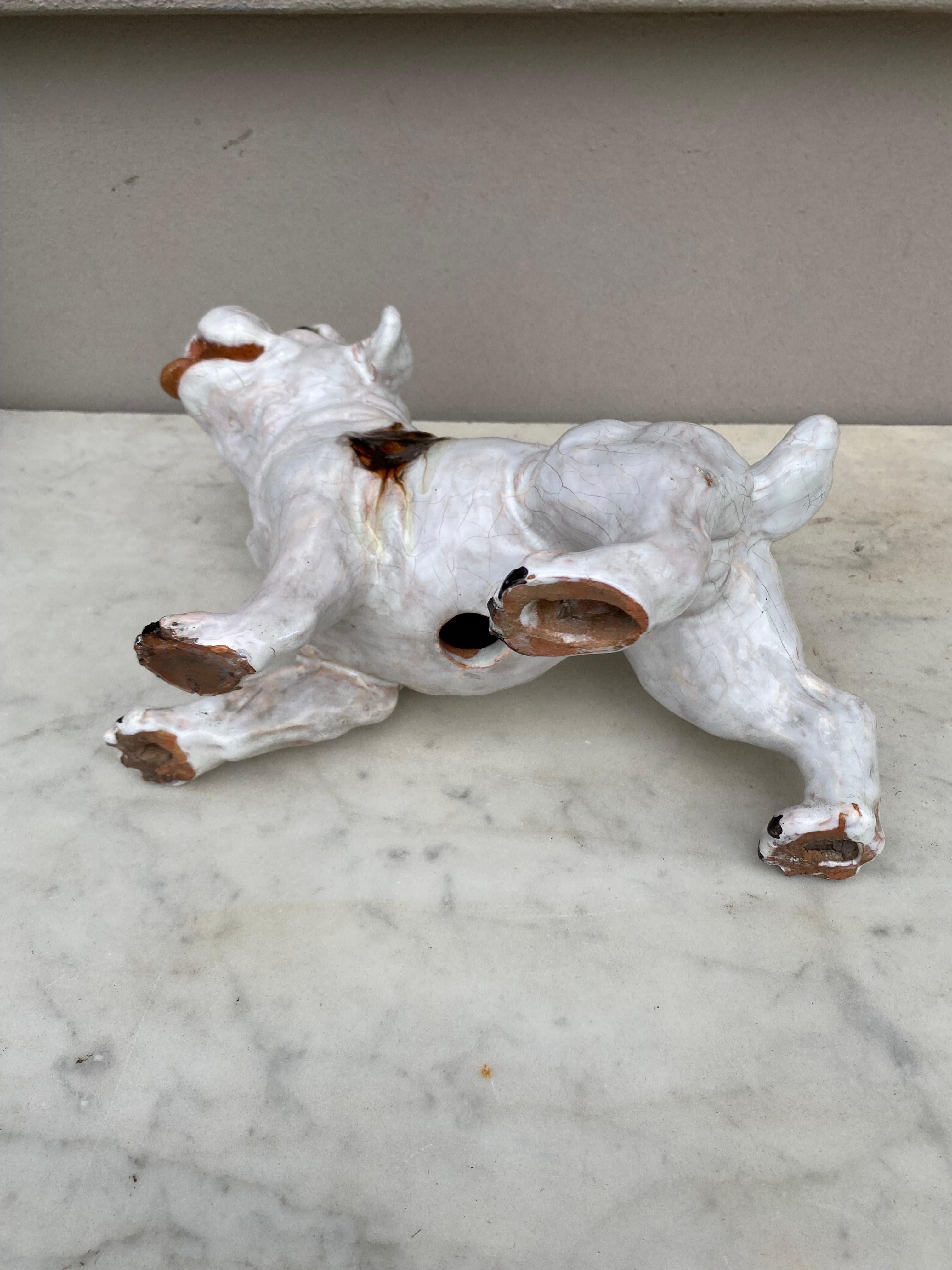 Early 20th Century Terracotta Majolica Dog Bavent Normandy For Sale