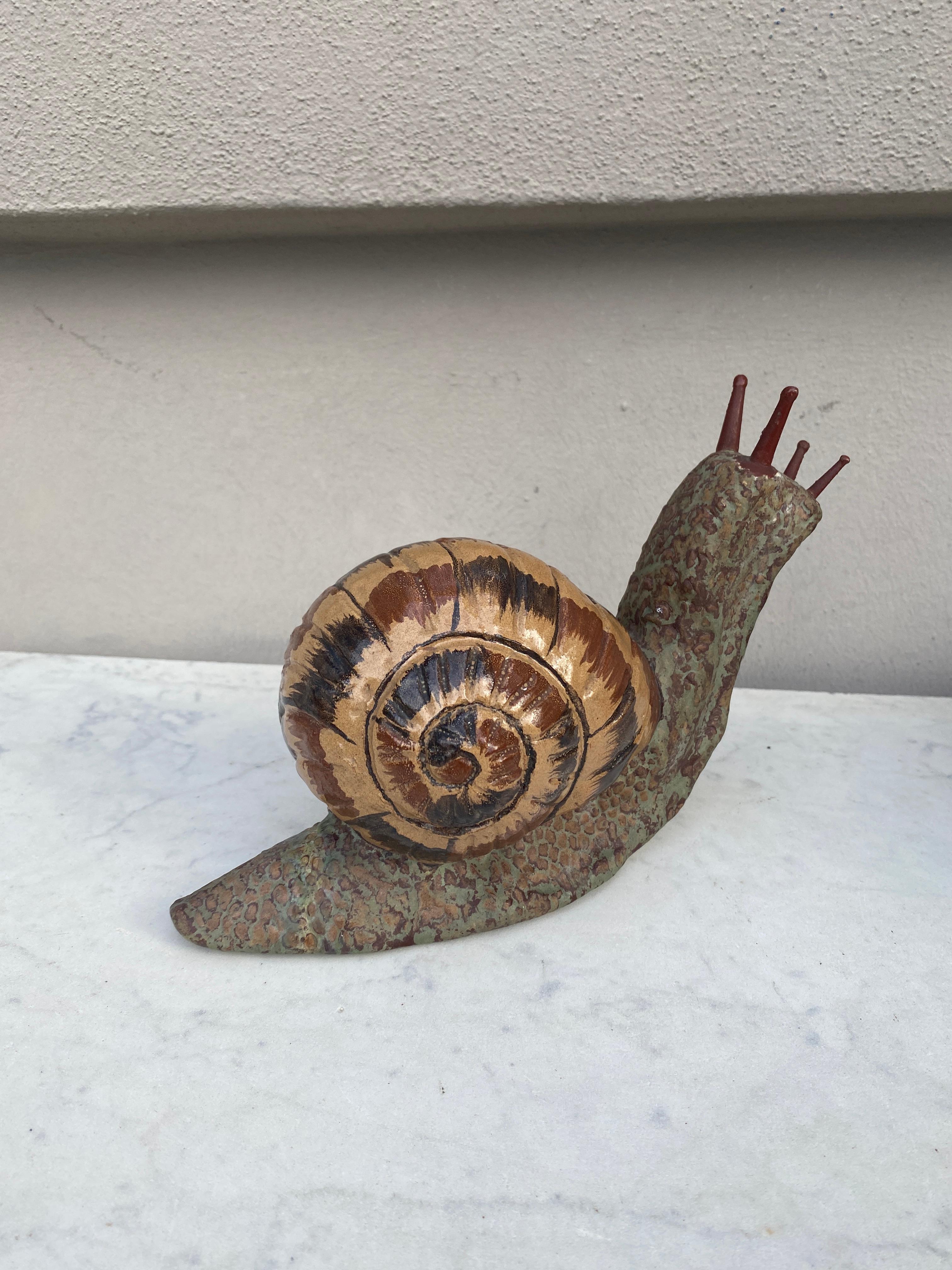 Rustic Terracotta Majolica Snail Bavent Normandy For Sale