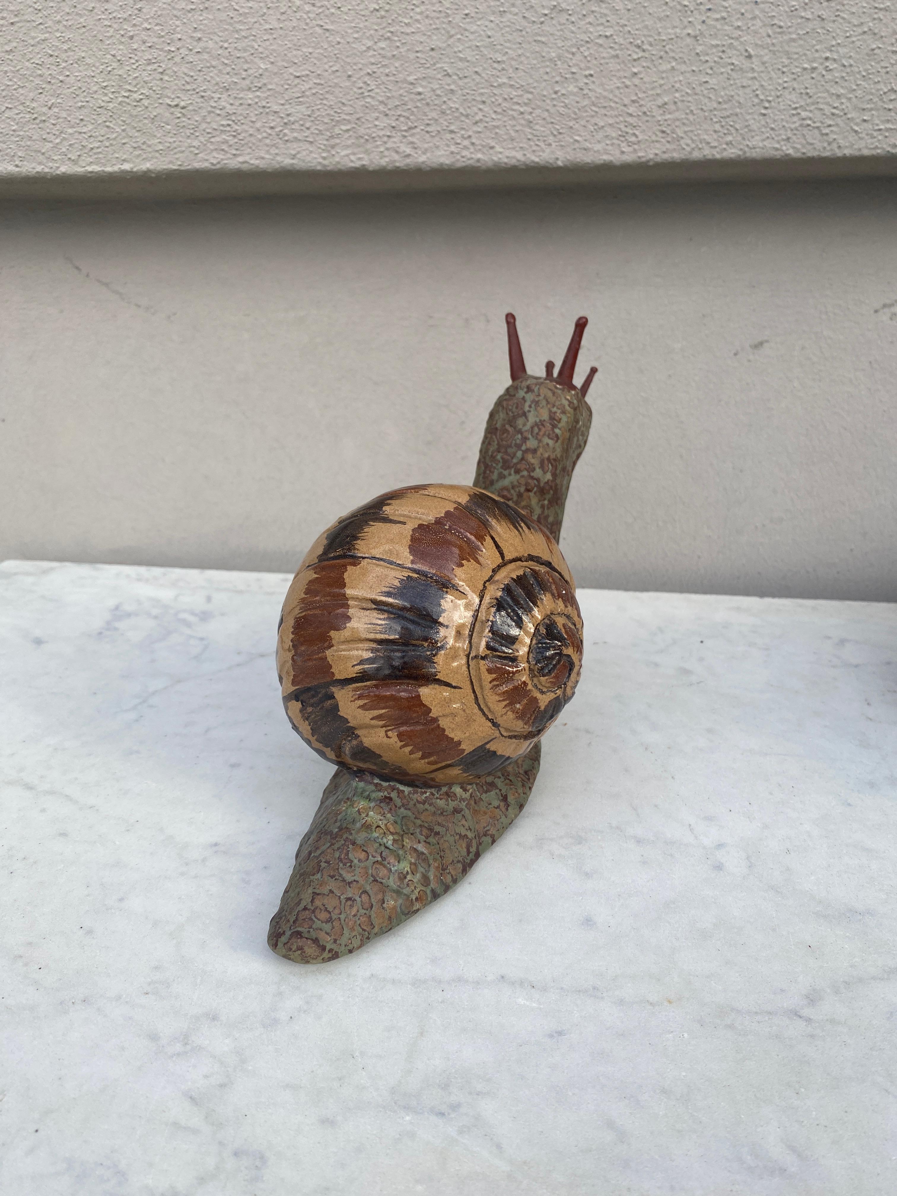 Terracotta Majolica Snail Bavent Normandy In Good Condition For Sale In Austin, TX