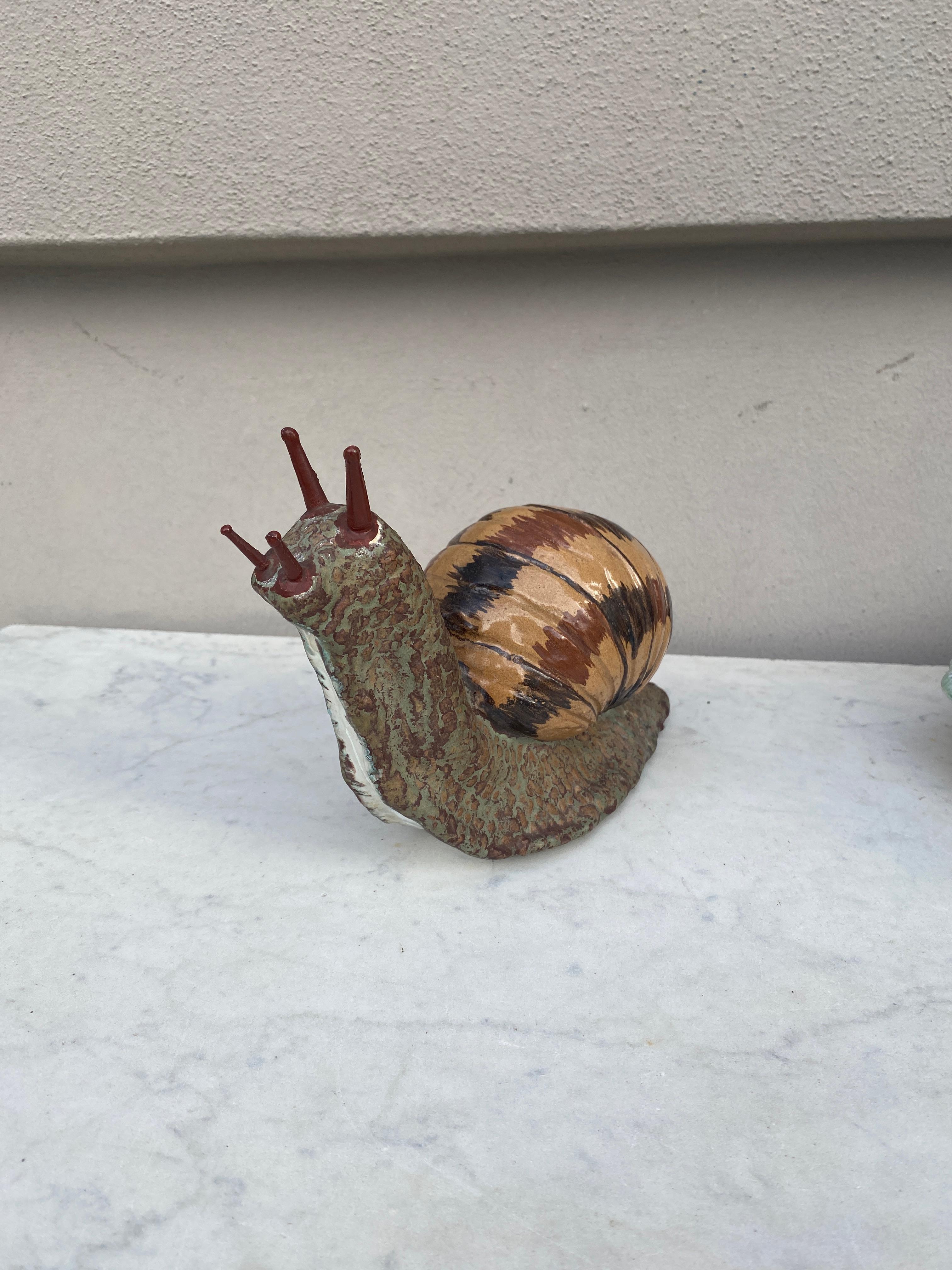 Early 20th Century Terracotta Majolica Snail Bavent Normandy For Sale