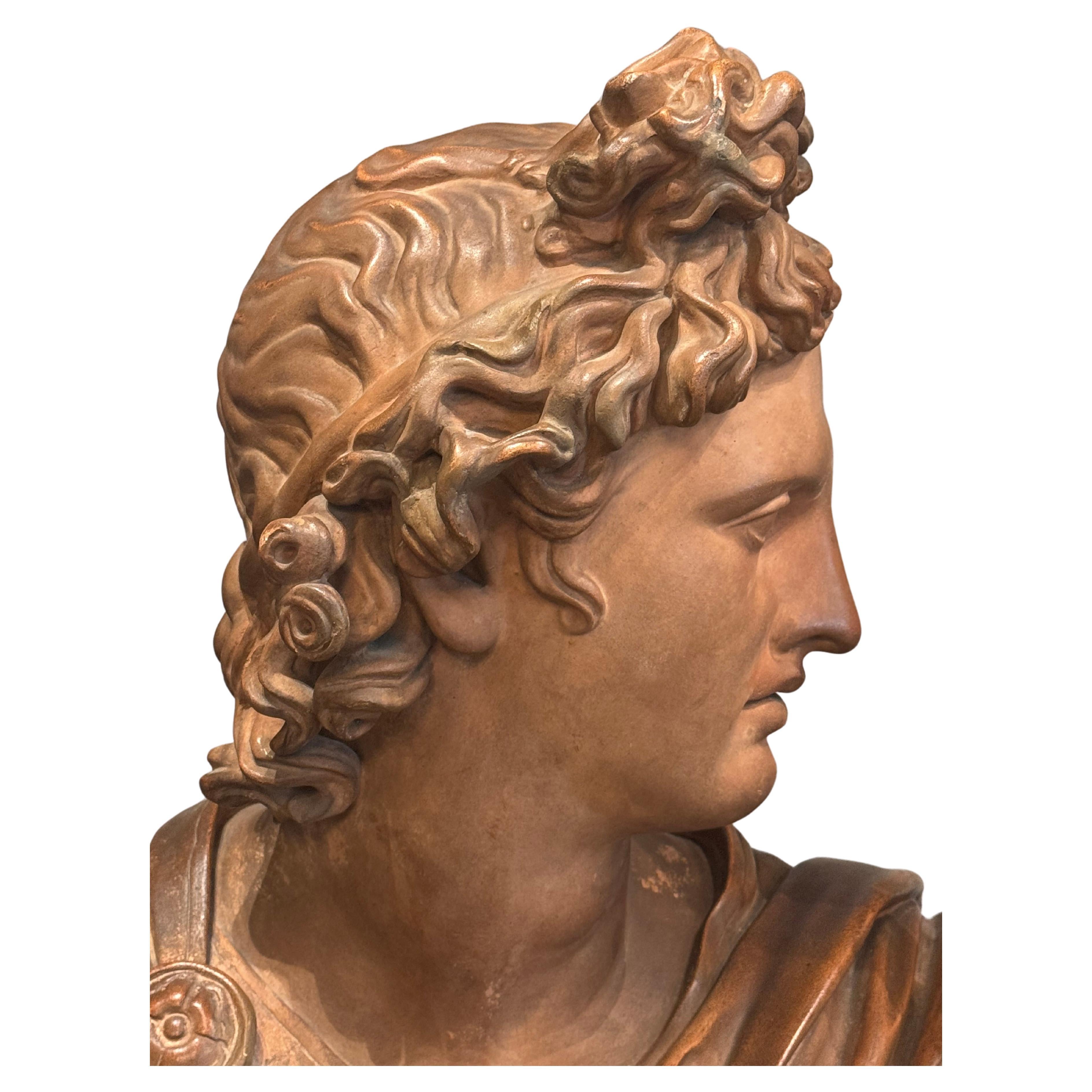 Neoclassical Terracotta Male Italian Bust, Circa 1870  For Sale
