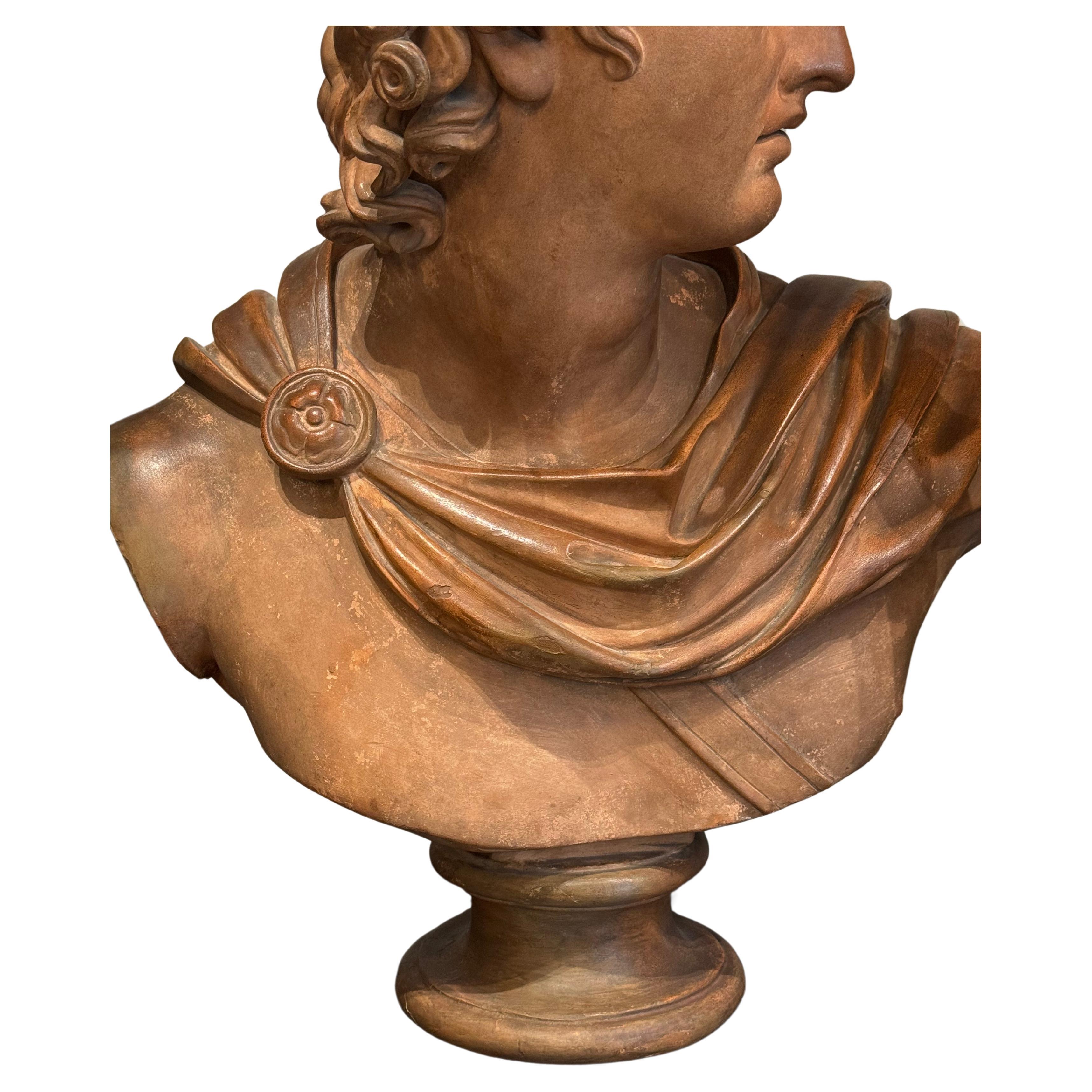 Hand-Carved Terracotta Male Italian Bust, Circa 1870  For Sale