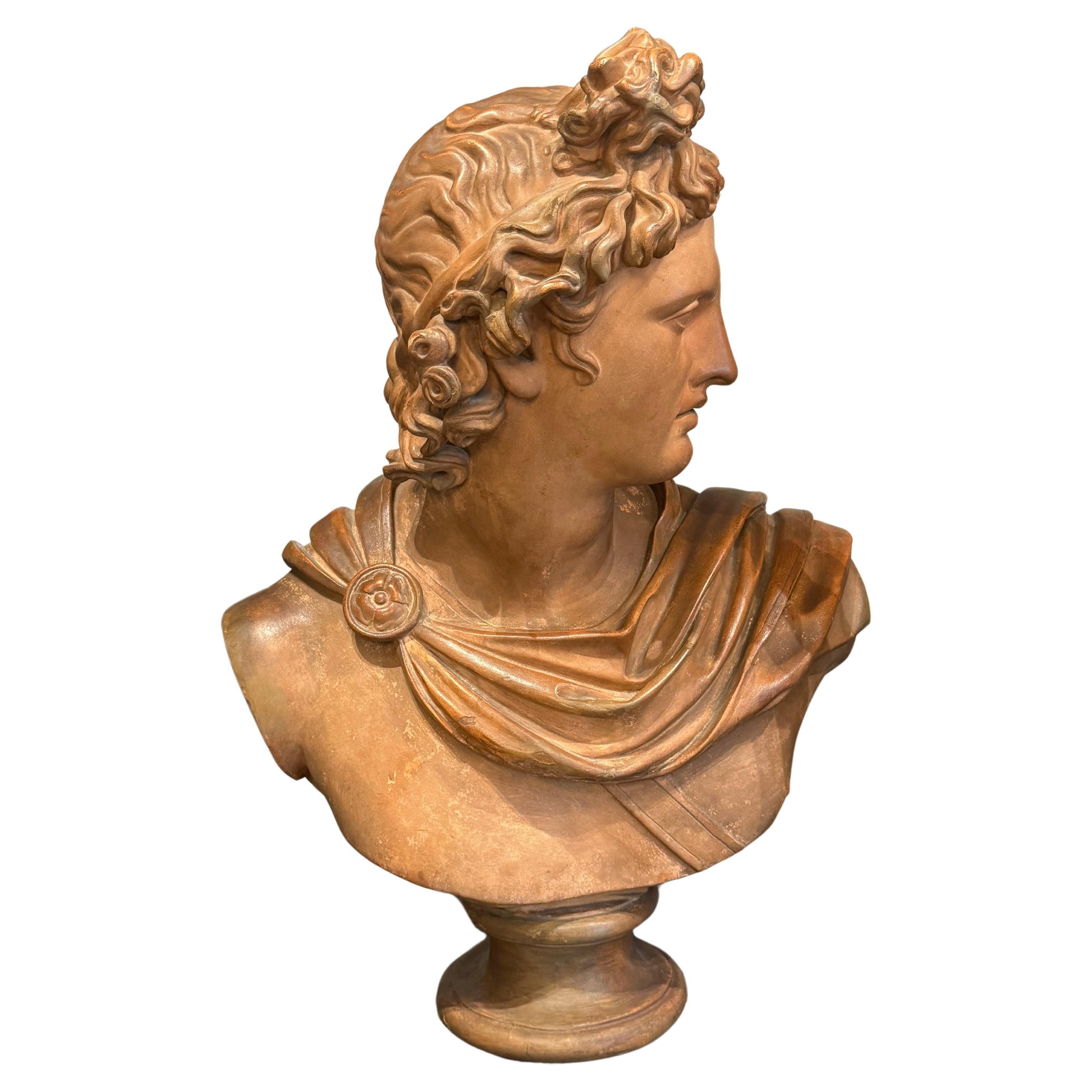 Terracotta Male Italian Bust, Circa 1870  For Sale
