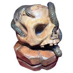 Terracotta Memento Mori Skull Sculpture, Italy 17th Century