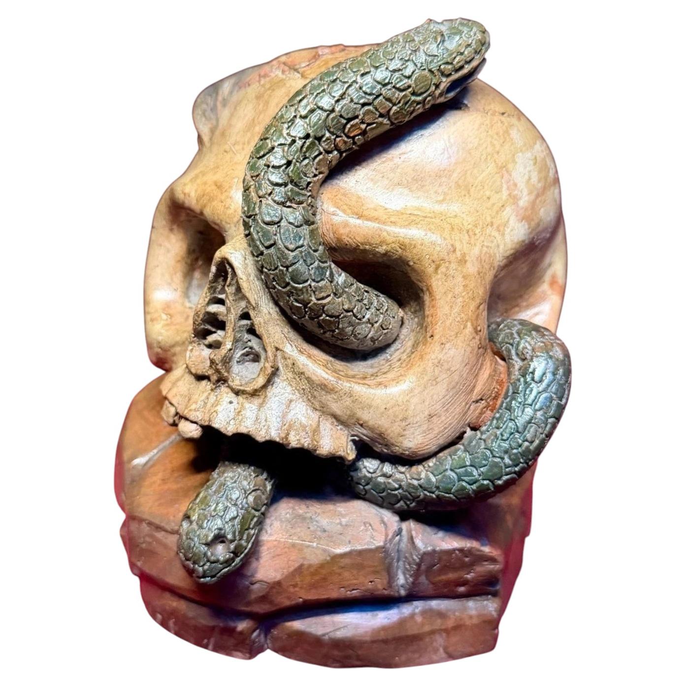 Terracotta Memento Mori Skull Sculpture, Italy 17th Century
