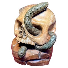 Terracotta Memento Mori Skull Sculpture, Italy 17th Century