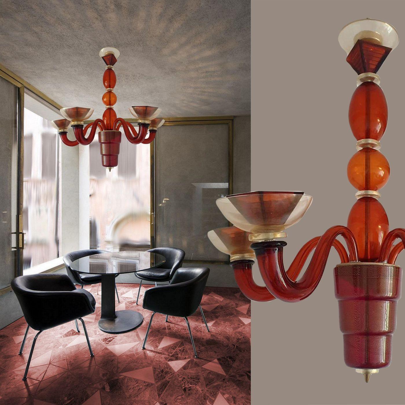 Mid-Century moderno Lampadario in vetro di Murano di metà secolo in terracotta, anni '70 in vendita