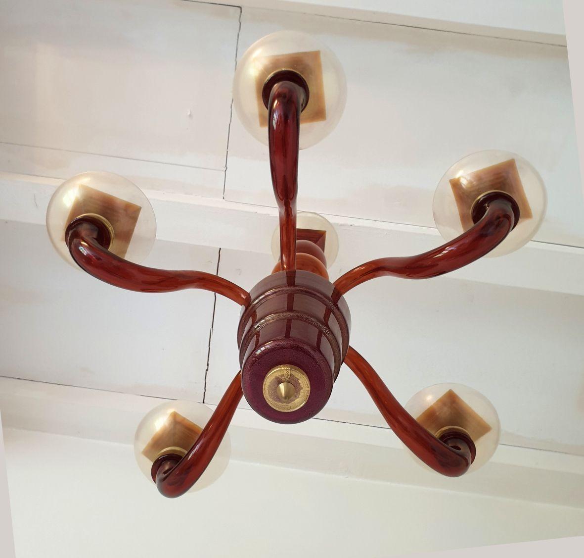 Lampadario in vetro di Murano di metà secolo in terracotta, anni '70 In condizioni ottime in vendita a Dallas, TX