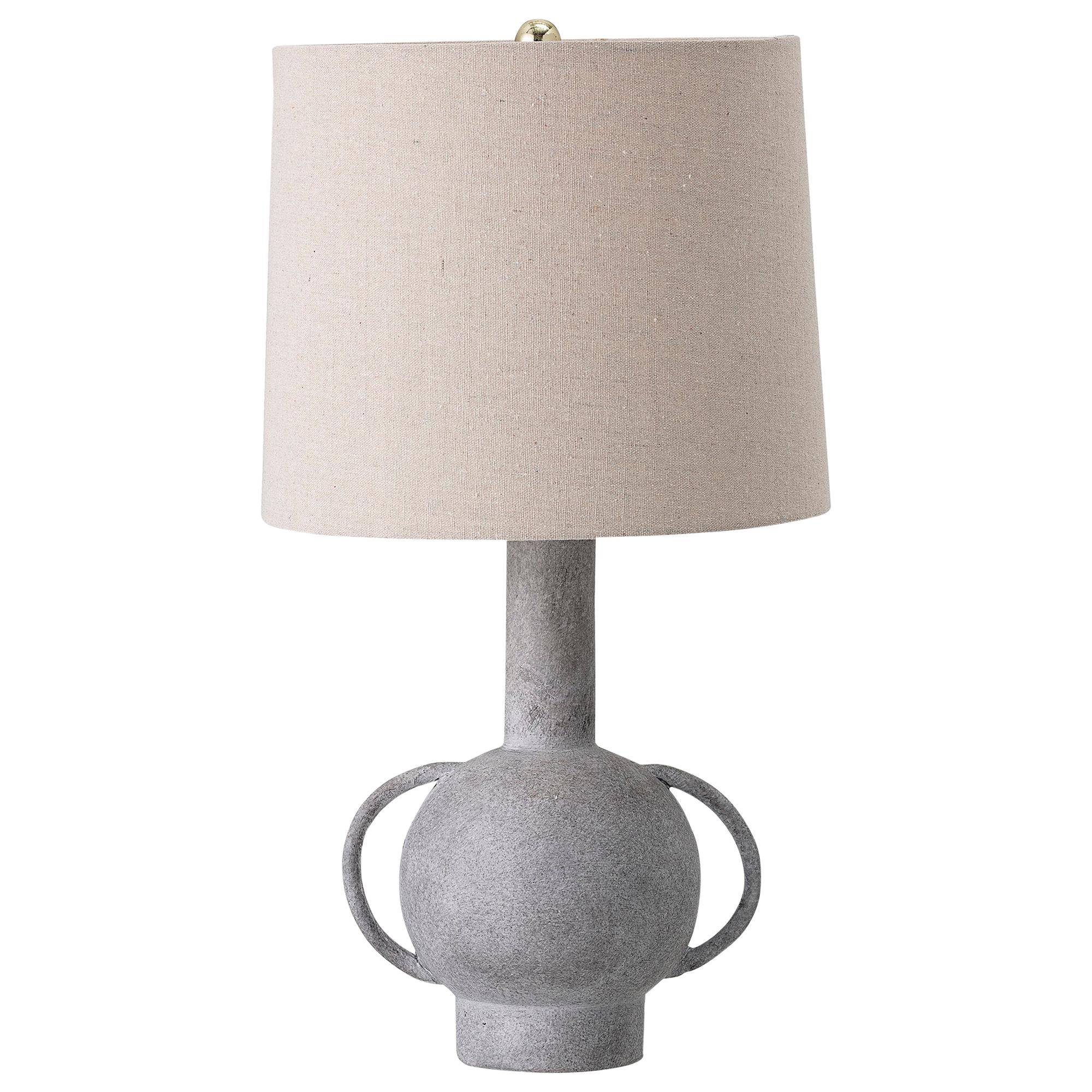 Terracotta Molded and Iron Cast Table Lamp with Linen Lampshade