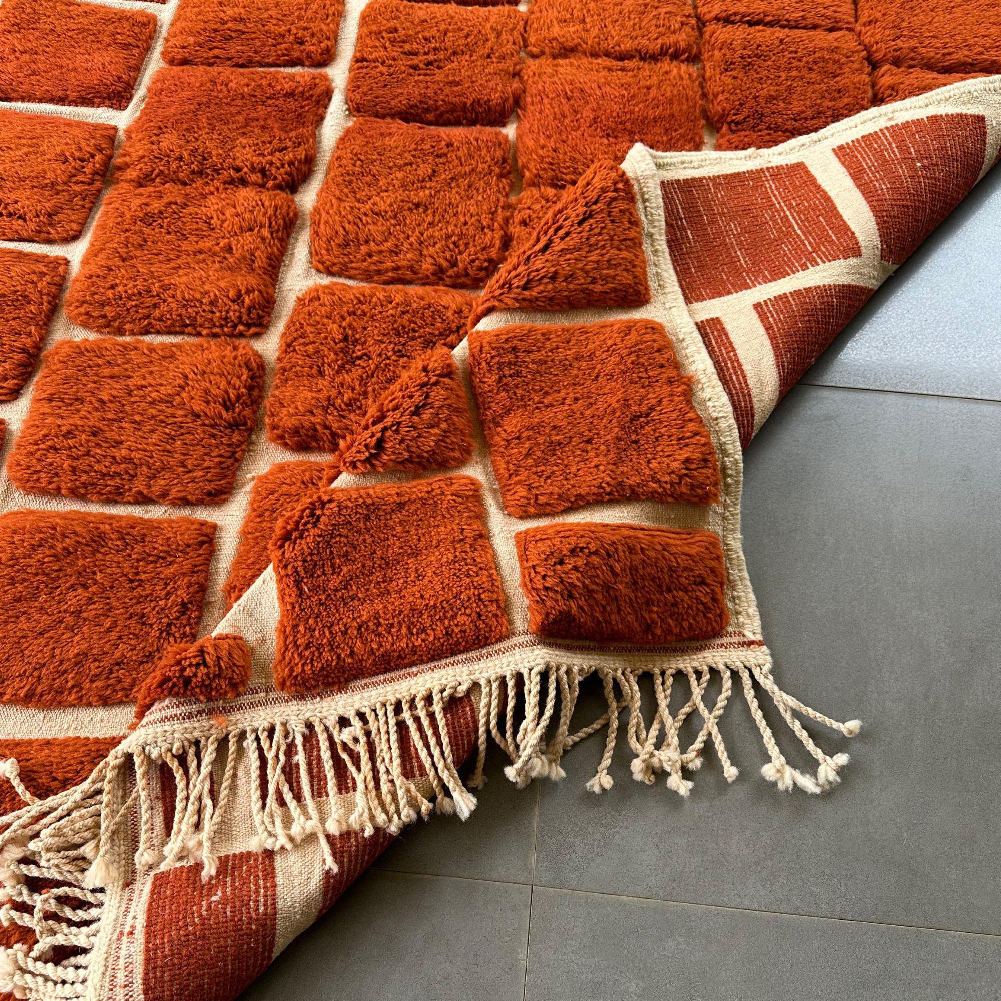 Alfombra Marroquí Terracota 9x12 - Royal Nomadic  Diseño a cuadros tejido a mano Lana en venta