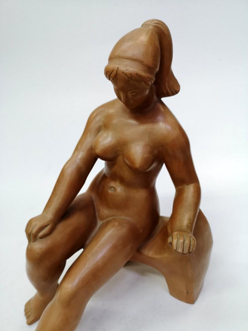 Mid-Century Modern Terracotta Nude Sculpture by Laszlo Marosan, 1960s For Sale