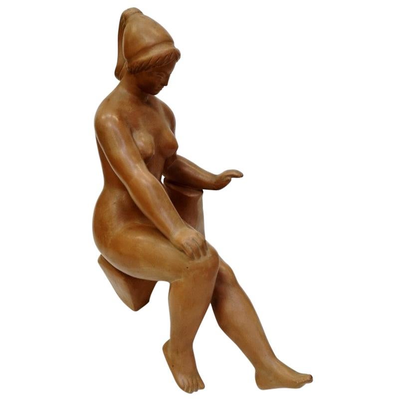 Terracotta Nude Sculpture by Laszlo Marosan, 1960s For Sale