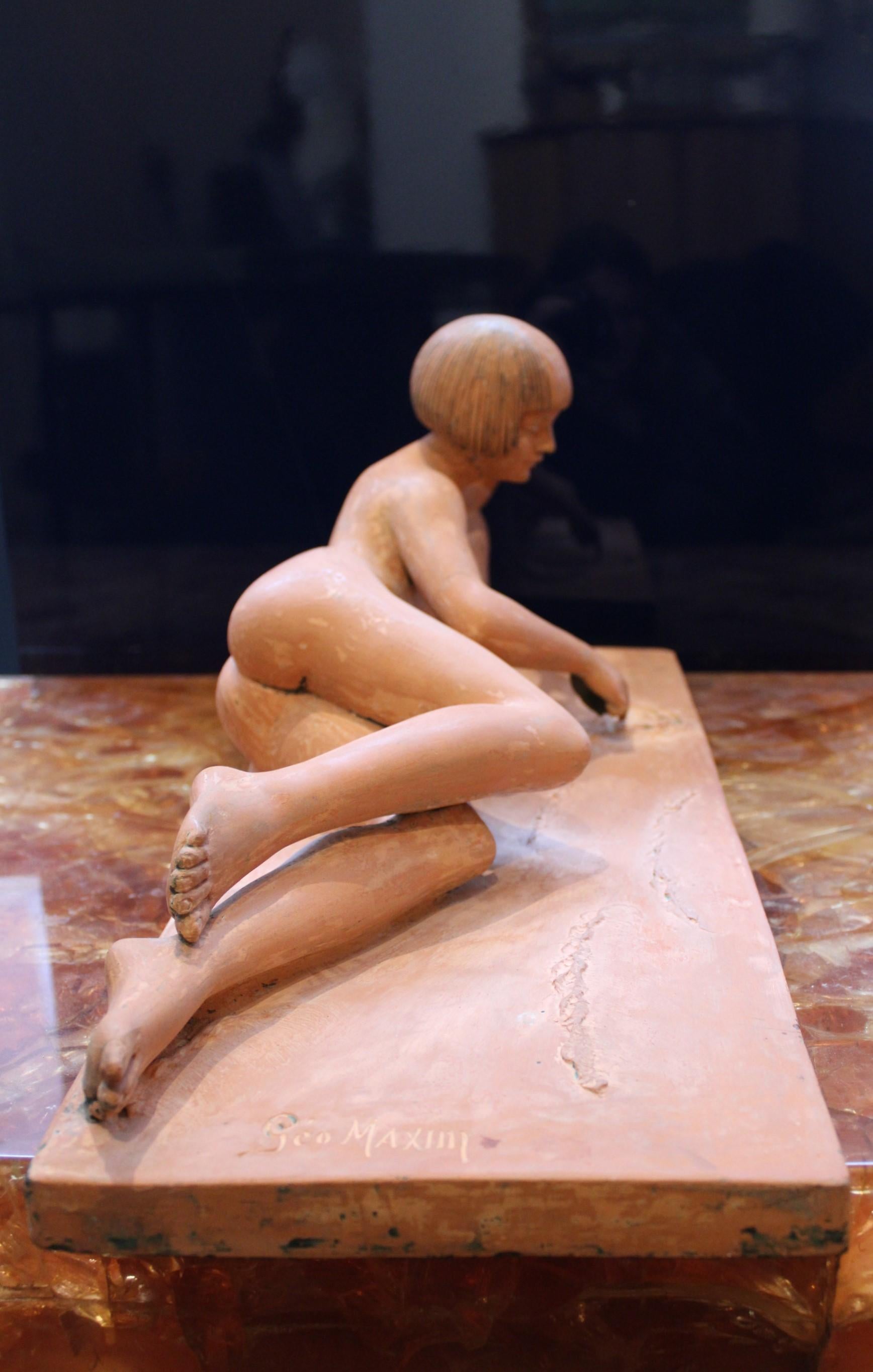 Terracotta Nude Woman Sculpture by George Maxim, France, 20th Century For Sale 6