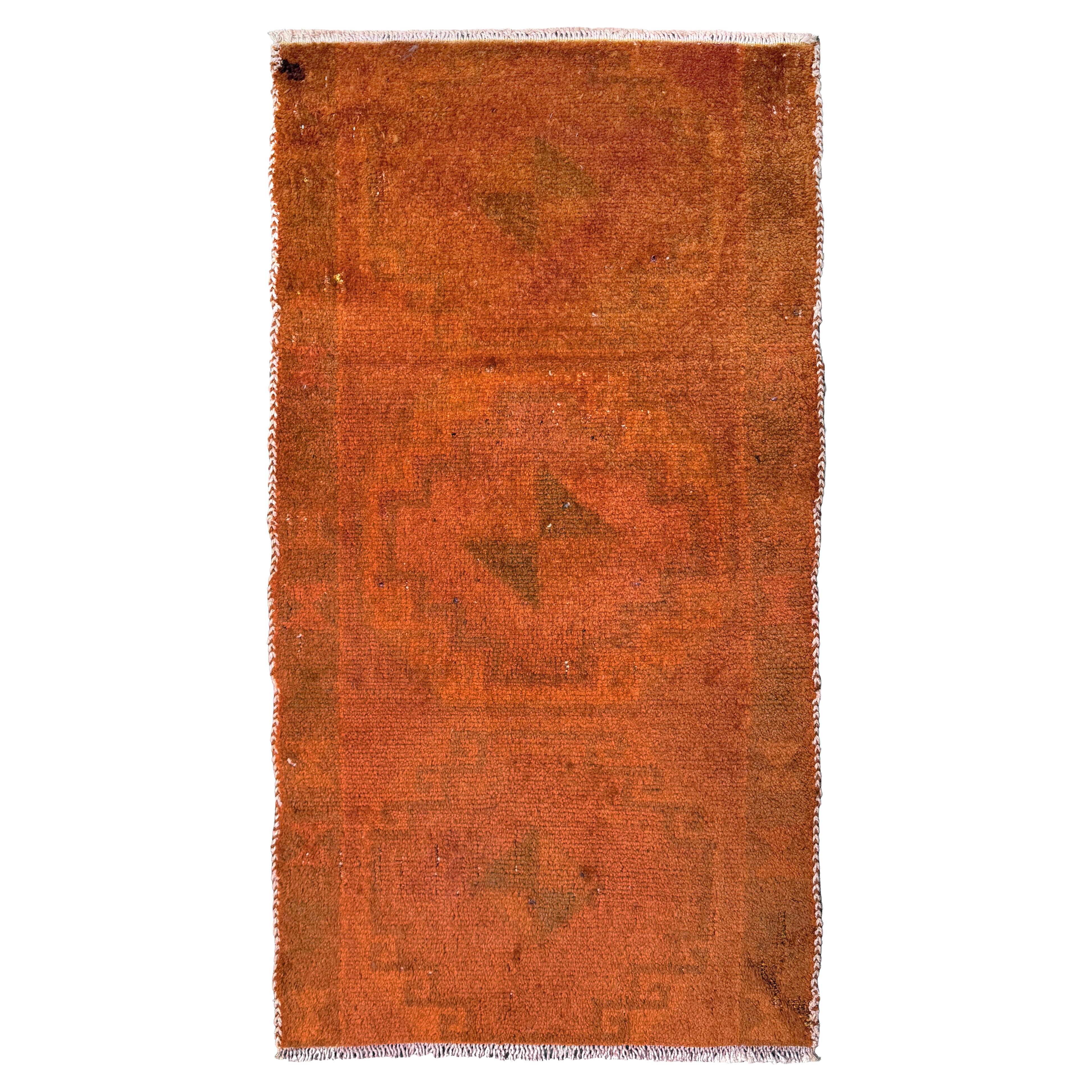 Mini tappeto turco fatto a mano color arancio terracotta - Tappeto da bagno / Zerbino - 21x39 in vendita