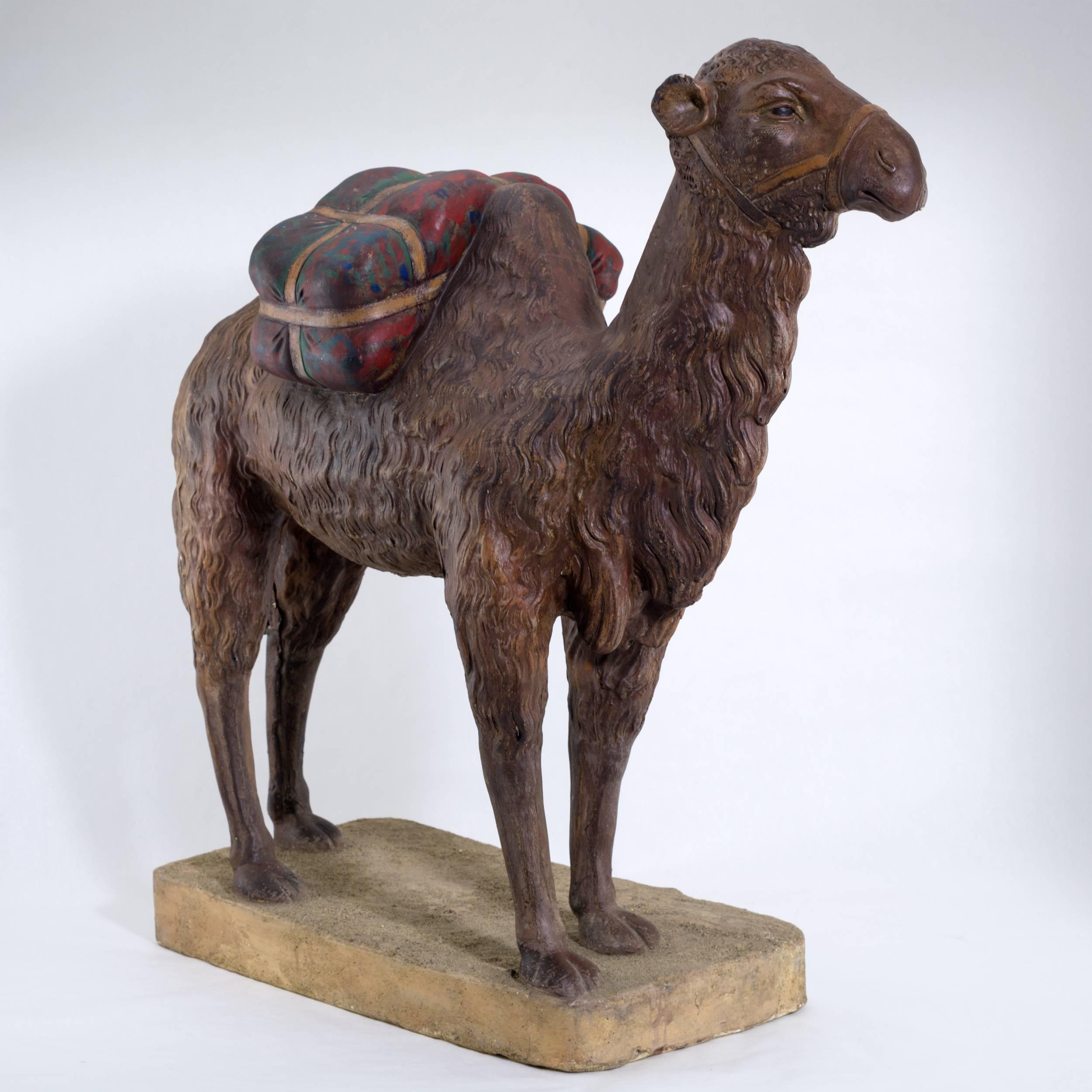 Folk Art Terracotta Painted Camel, Midcentury