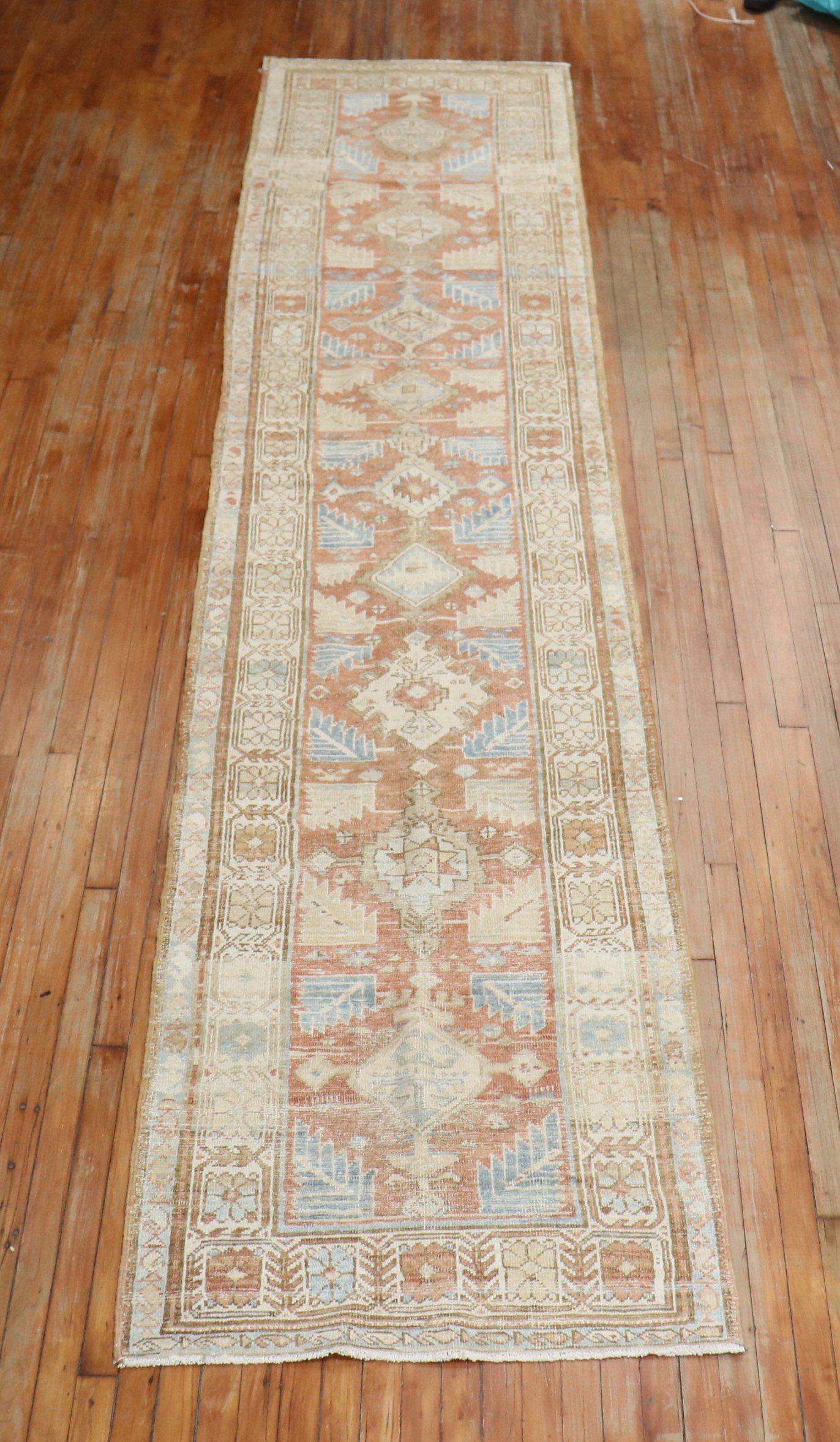 Mid-20th Century  Terracotta Persian Antique Runner For Sale