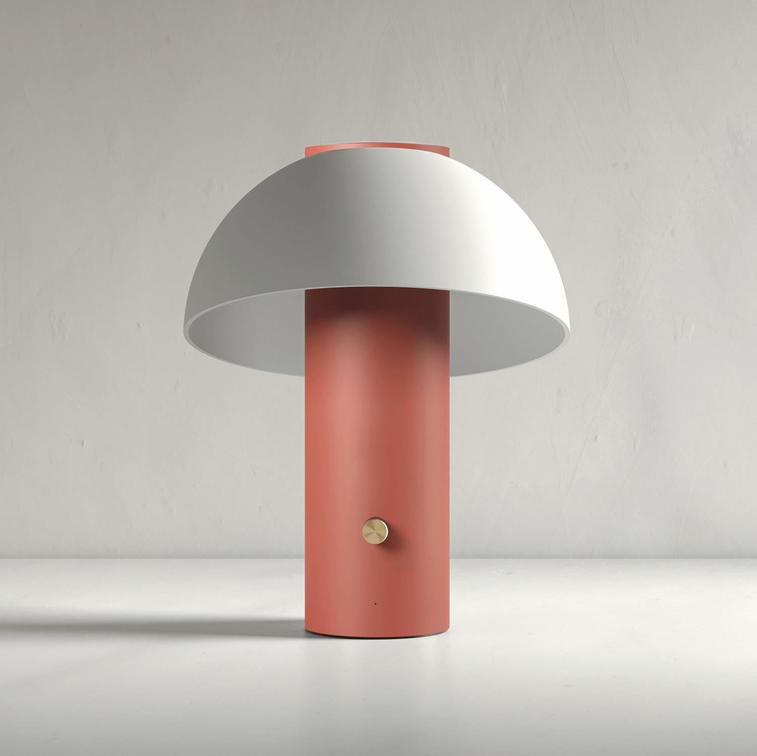 Terracotta Piccolo Lamp by JAUNE STUDIO
Dimensions: D 23 x H 30 cm
Materials: Aluminum body, brass rotative knobs, lacquered painting. Opal hand blown glass lampshade. 

Lighting : Variable LED lighting 1800 to 2700K - 0 to 1000 lm
Connectivity :