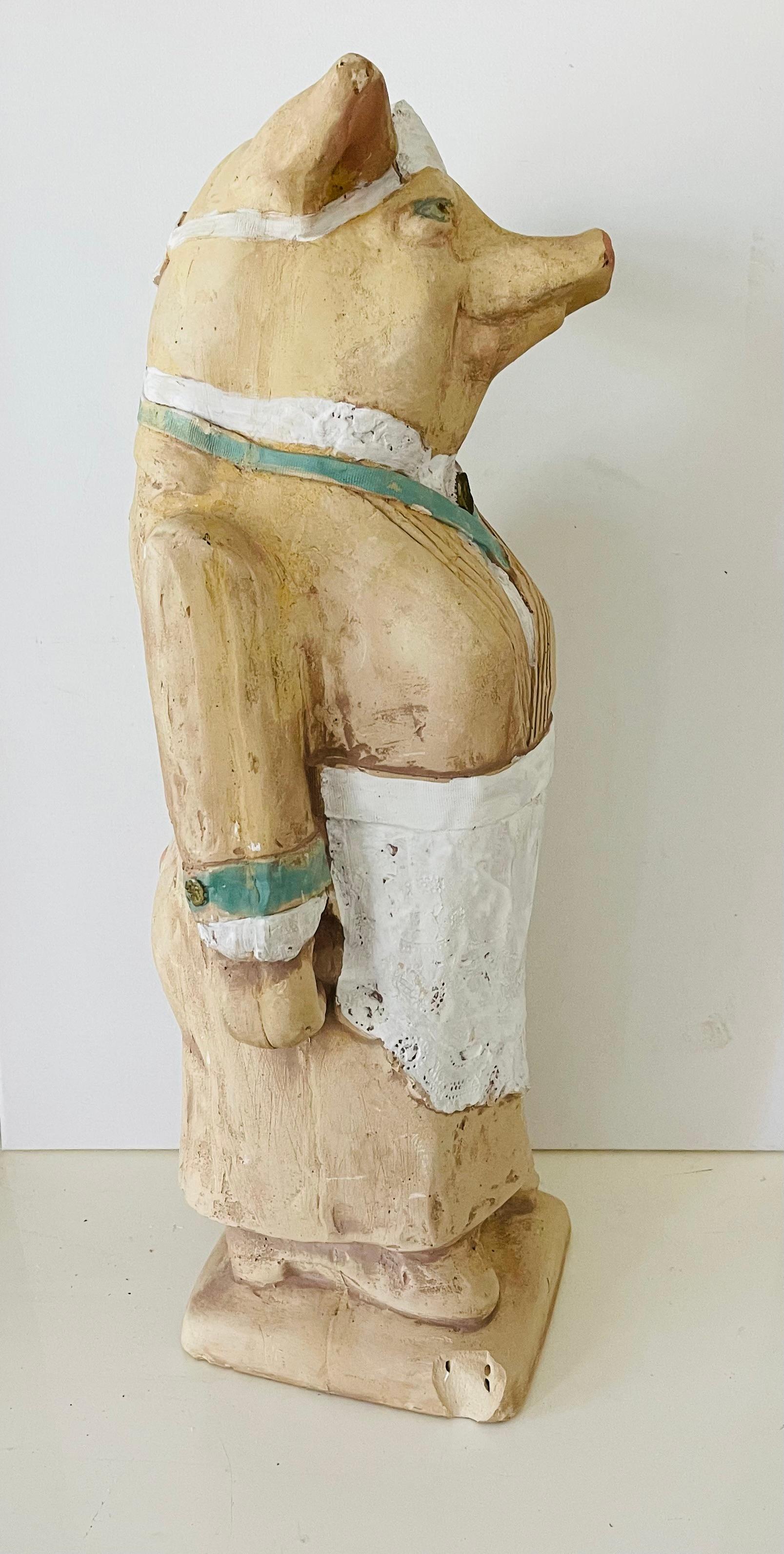 Mid-Century Modern Sculpture de cochon en terre cuite Enseigne de boucherie Présentoir en vente