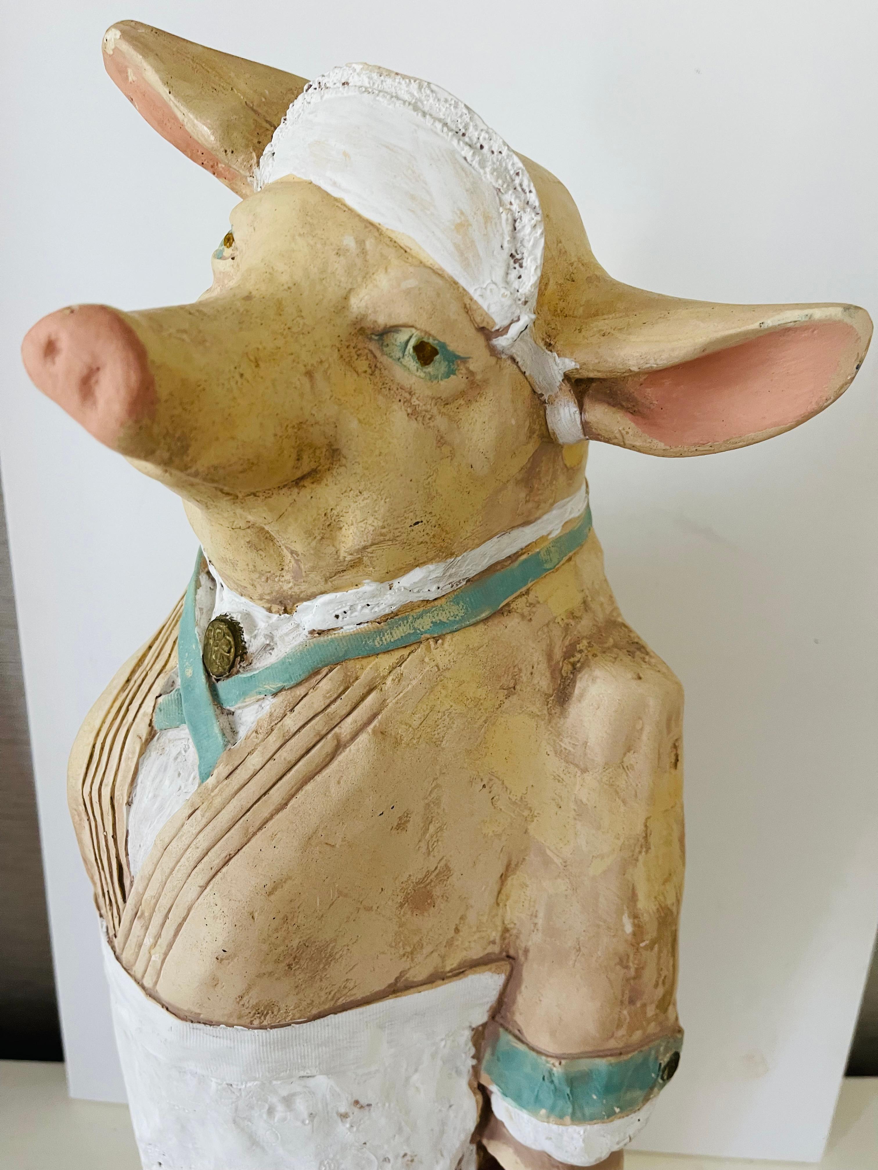Sculpture de cochon en terre cuite Enseigne de boucherie Présentoir Bon état - En vente à Boca Raton, FL
