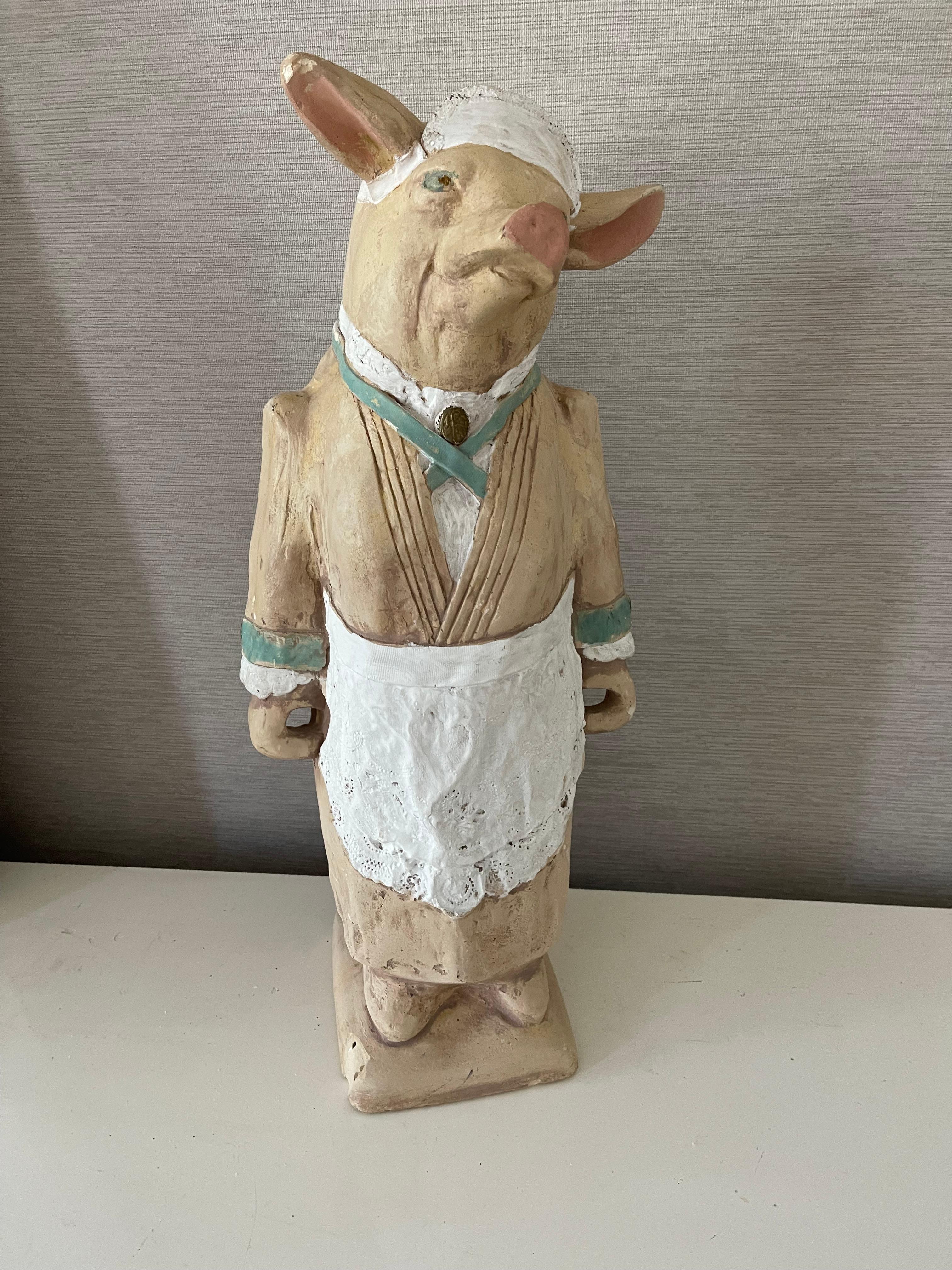 Sculpture de cochon en terre cuite Enseigne de boucherie Présentoir en vente 1