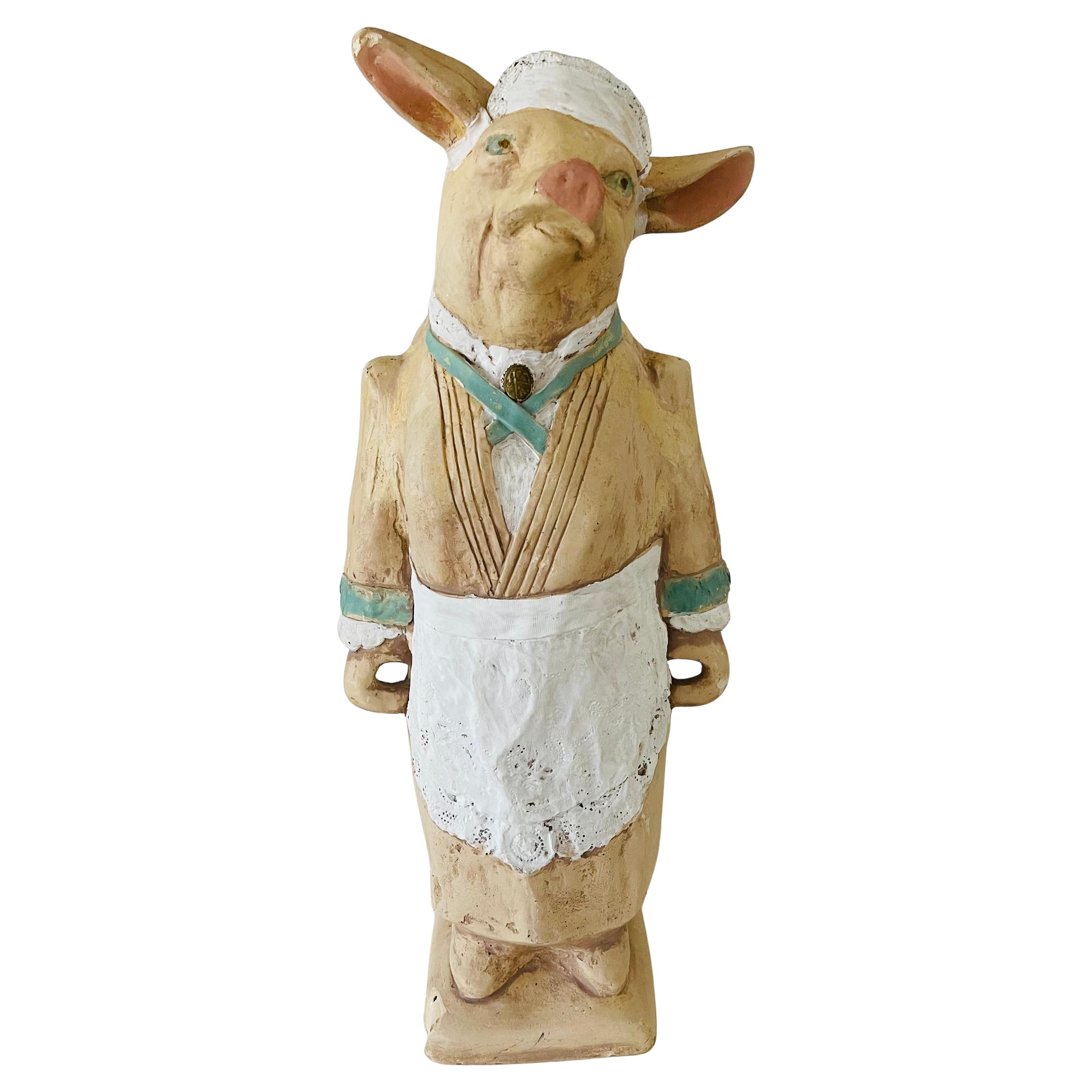 Sculpture de cochon en terre cuite Enseigne de boucherie Présentoir en vente