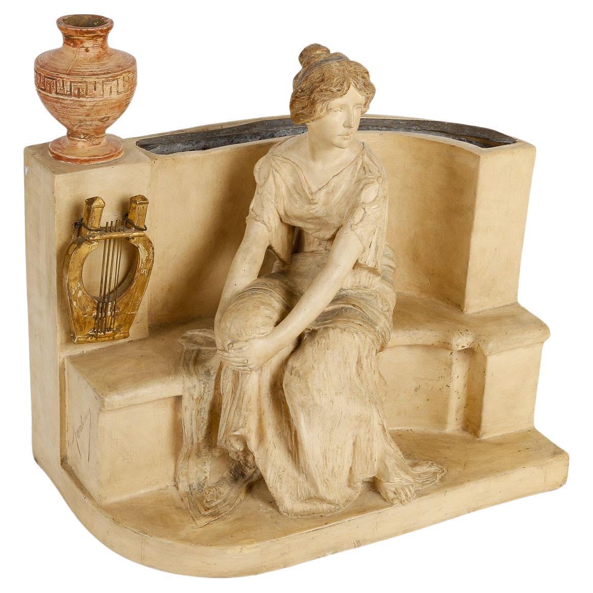 Terracotta Planter by Montovany, Art Nouveau. For Sale