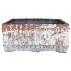 Antique Terracotta Planter with Branch Design with Whitewashed Patina