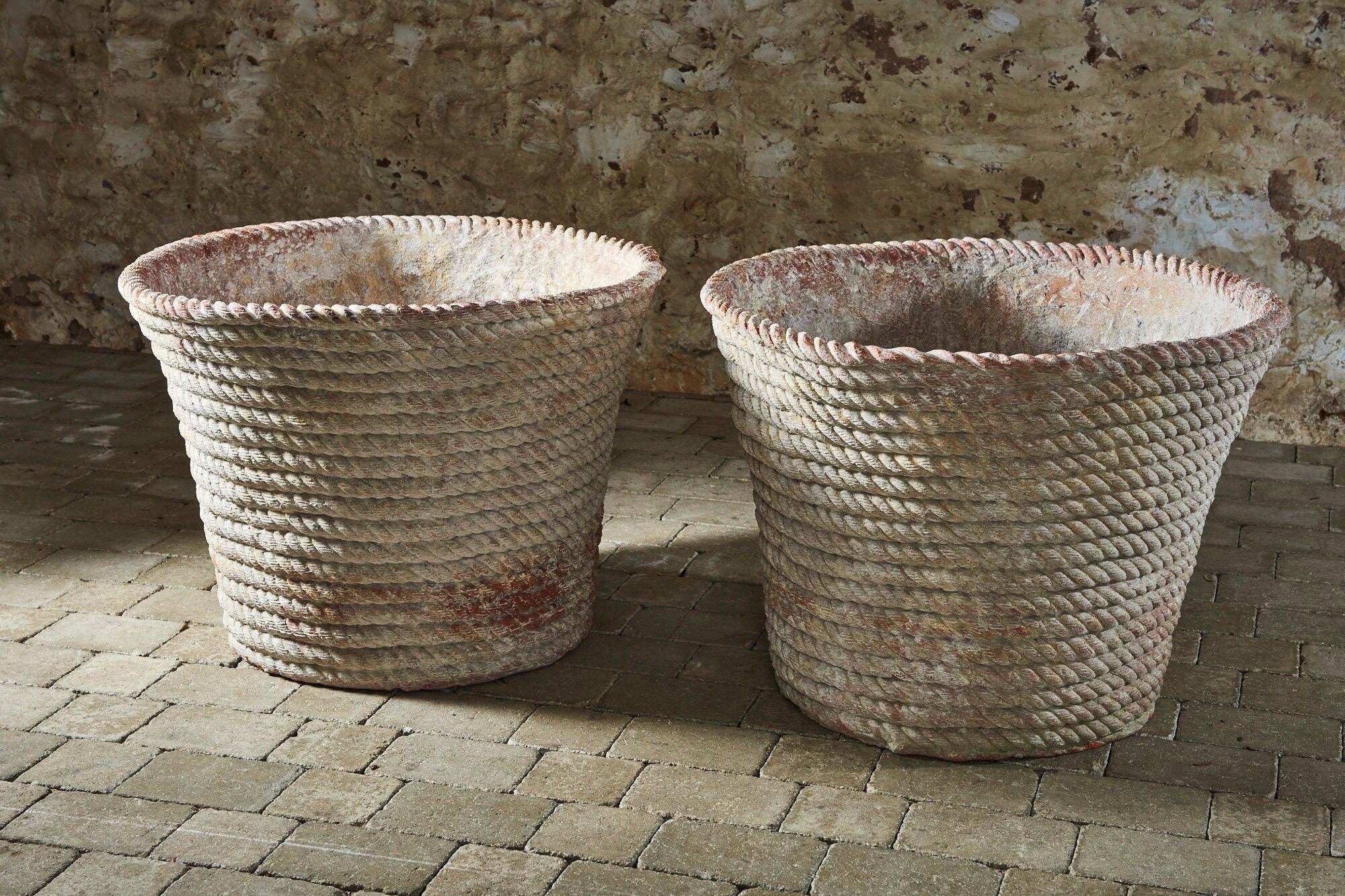 These huge rope work terracotta pots have to seen to be believed. The terracotta clay has been shaped into a very realistic rope shape coiled round to make a fantastic planter. They are very striking and big enough to take a small tree or a large