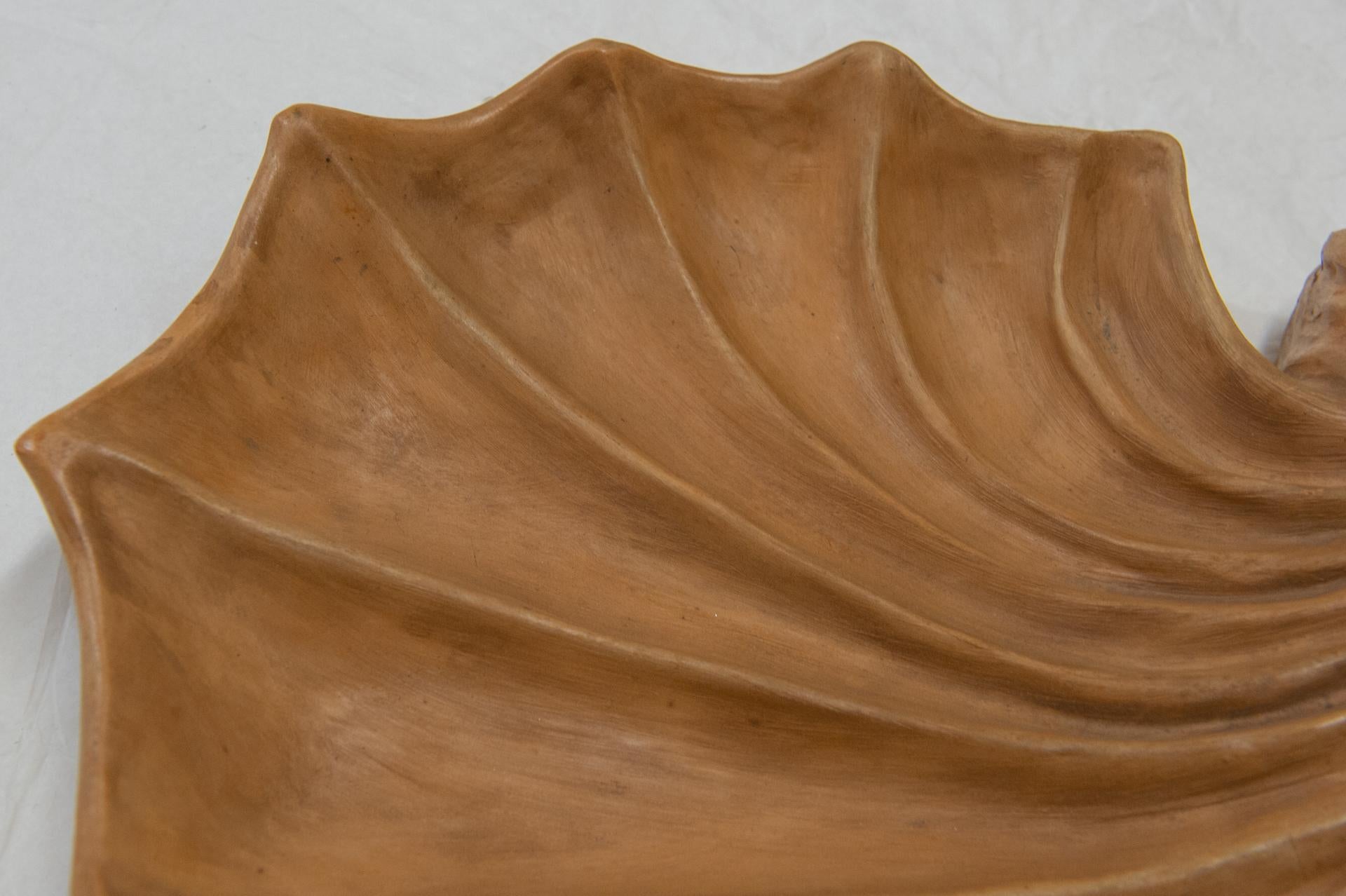 Italian Terracotta Plate Modeled by Hand in the Shape of a Shell For Sale