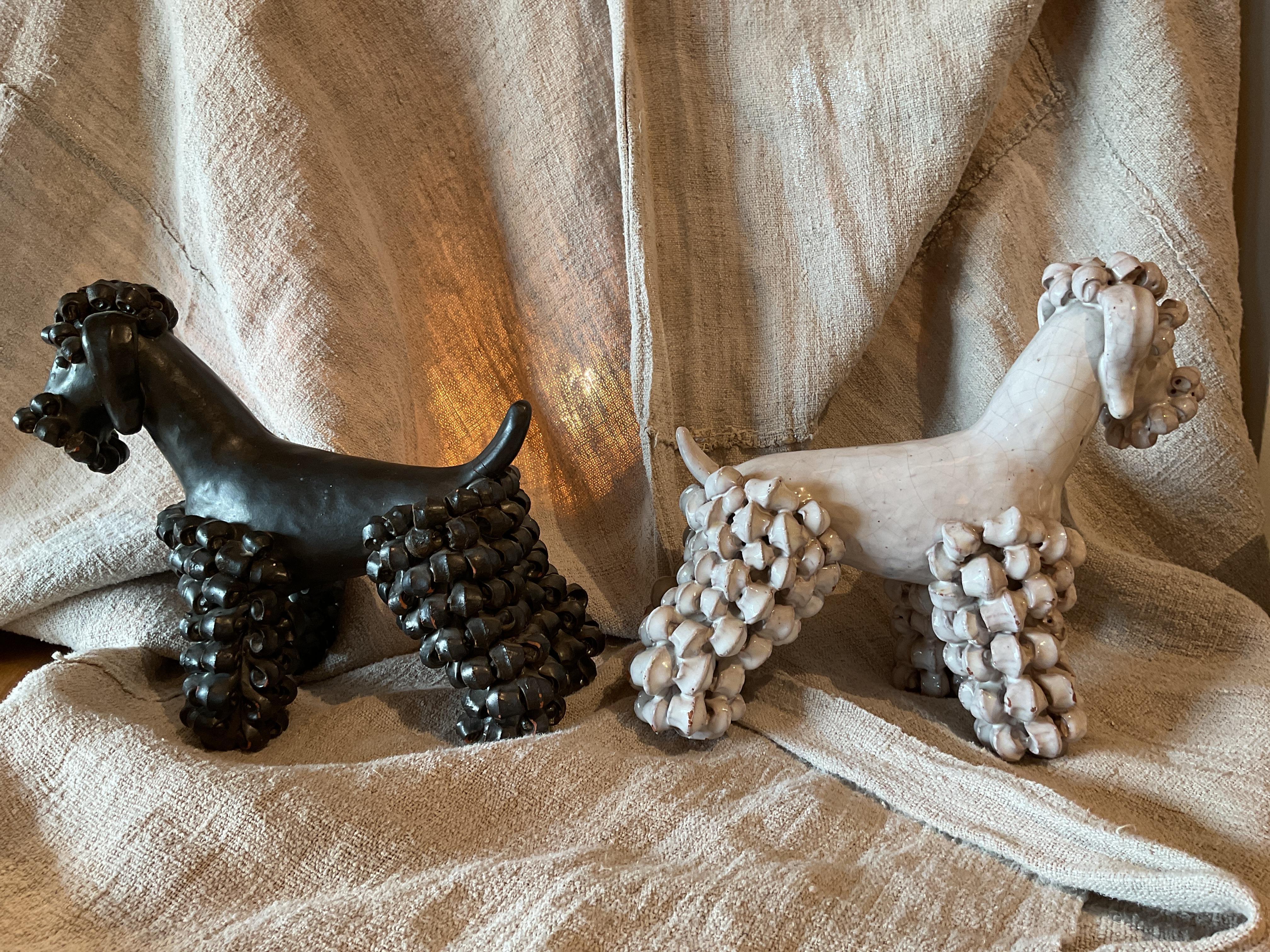 Terracotta Poodle Pair In Distressed Condition In Northport, MI