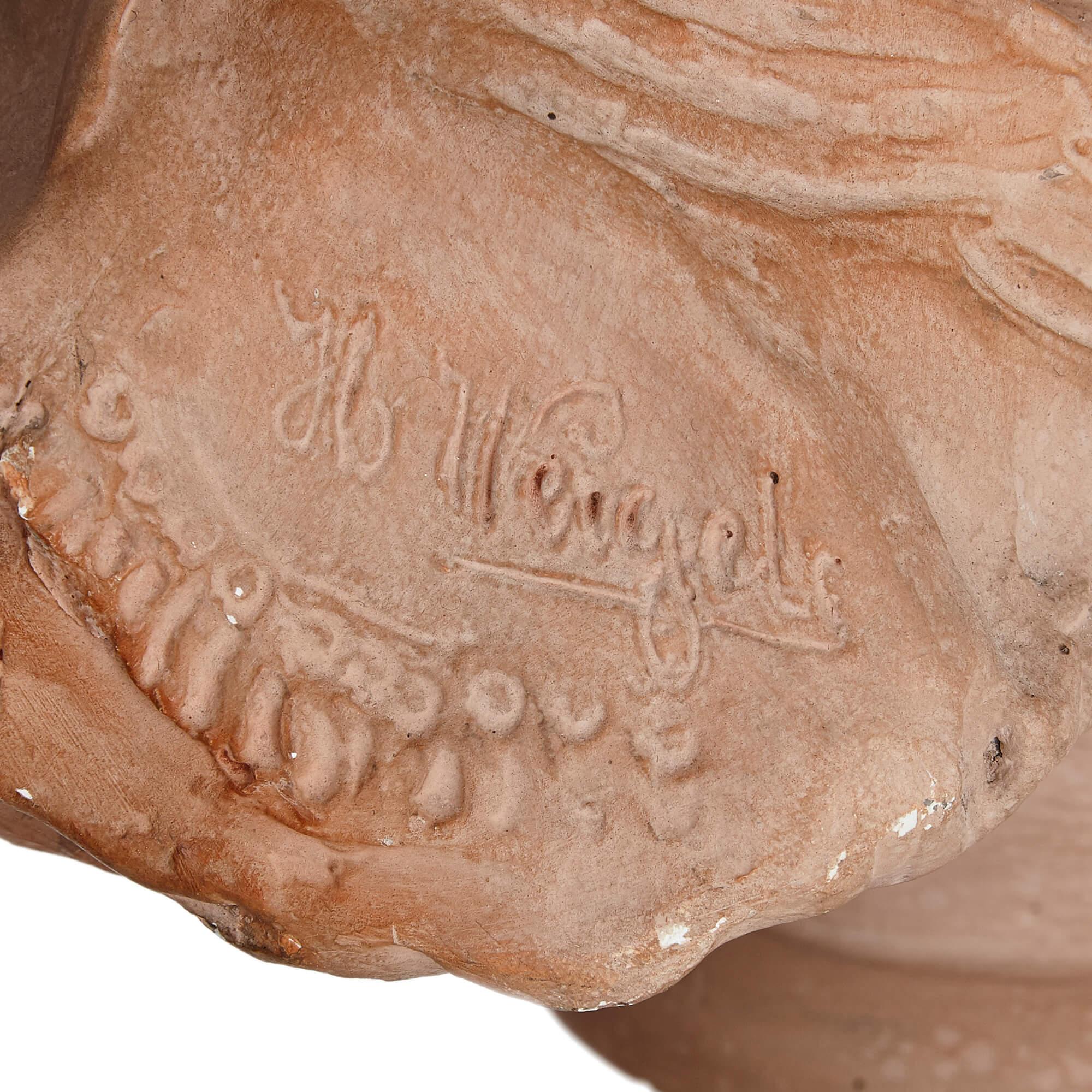 XIX secolo Busto ritratto di ragazza in terracotta di Henri Weigele in vendita