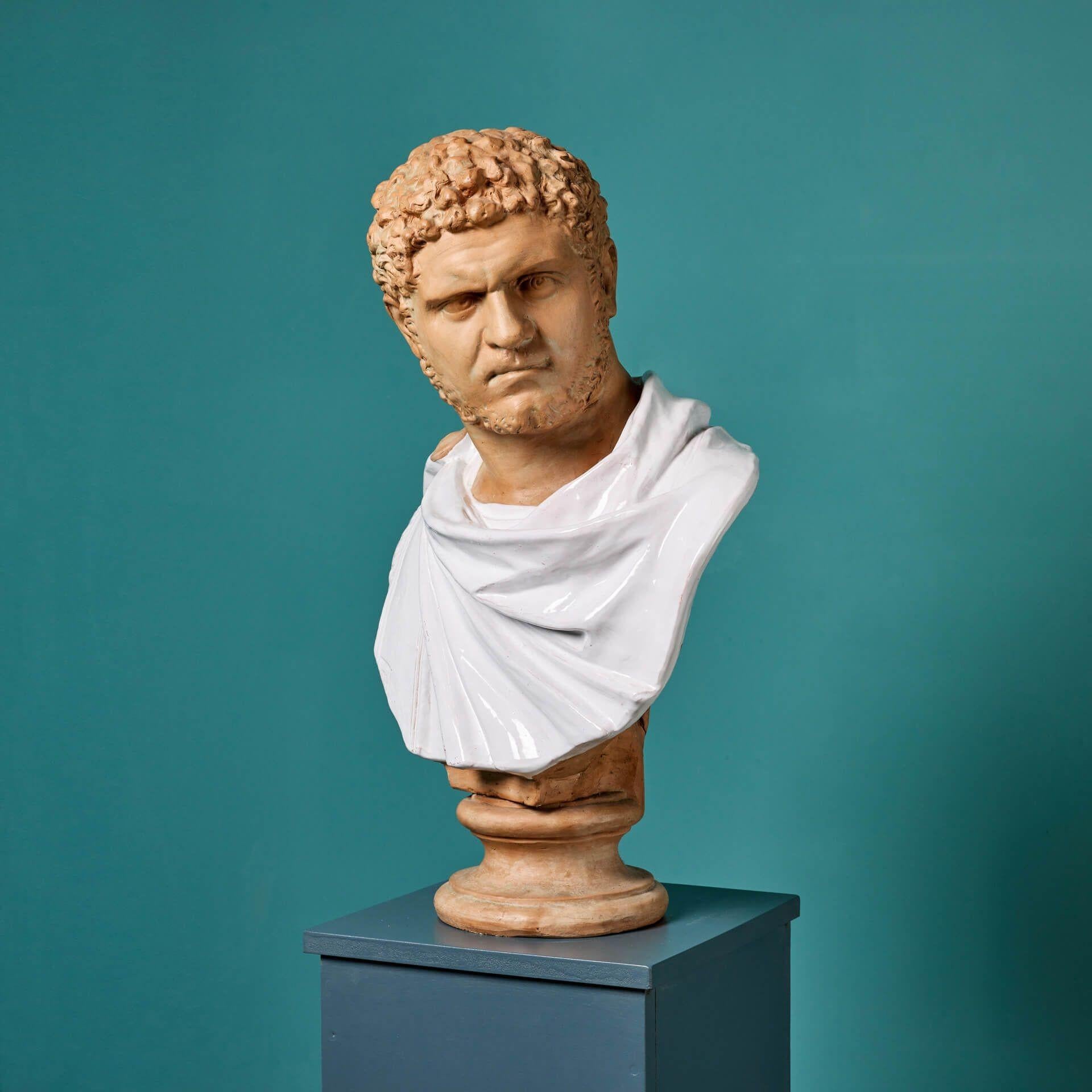 Neoclassical Terracotta Portrait Bust of Caracalla Roman Emperor For Sale