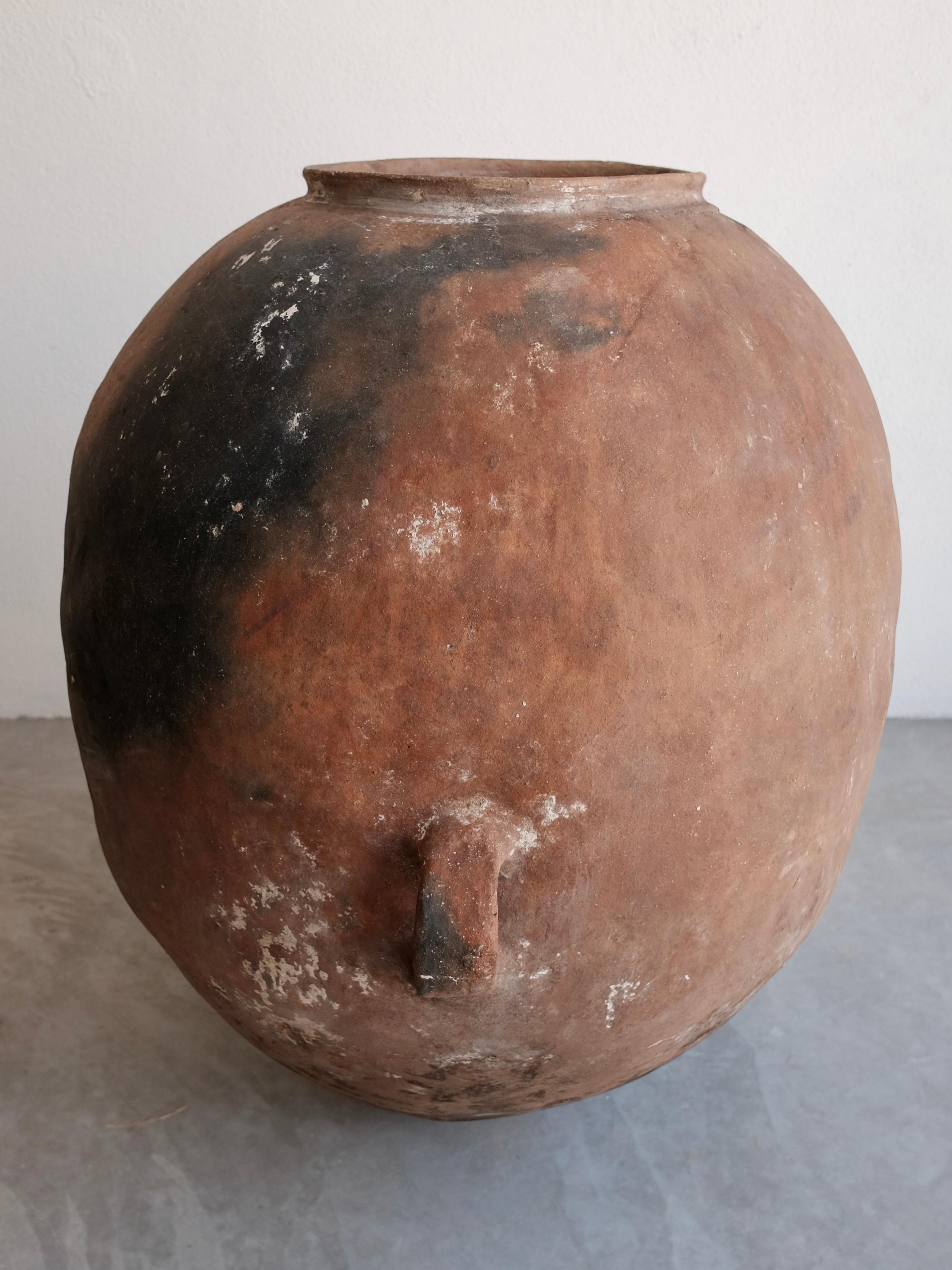Large terracotta pot from the northern sierras of Puebla used for making Tepache, a customary fermented pineapple beverage. Rare piece.