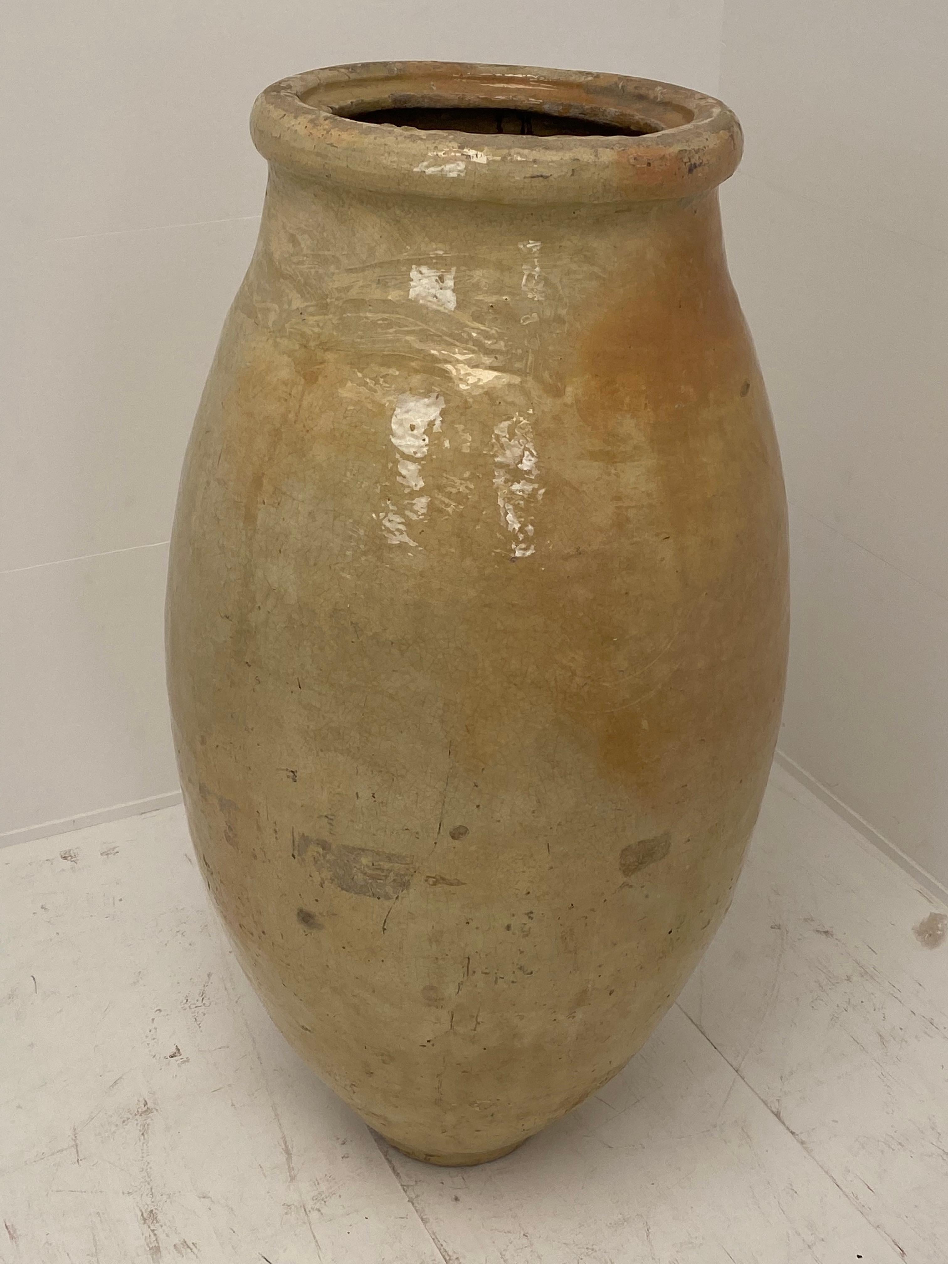 Polished Large Antique Terracotta Jar on Iron Stand  from Spain