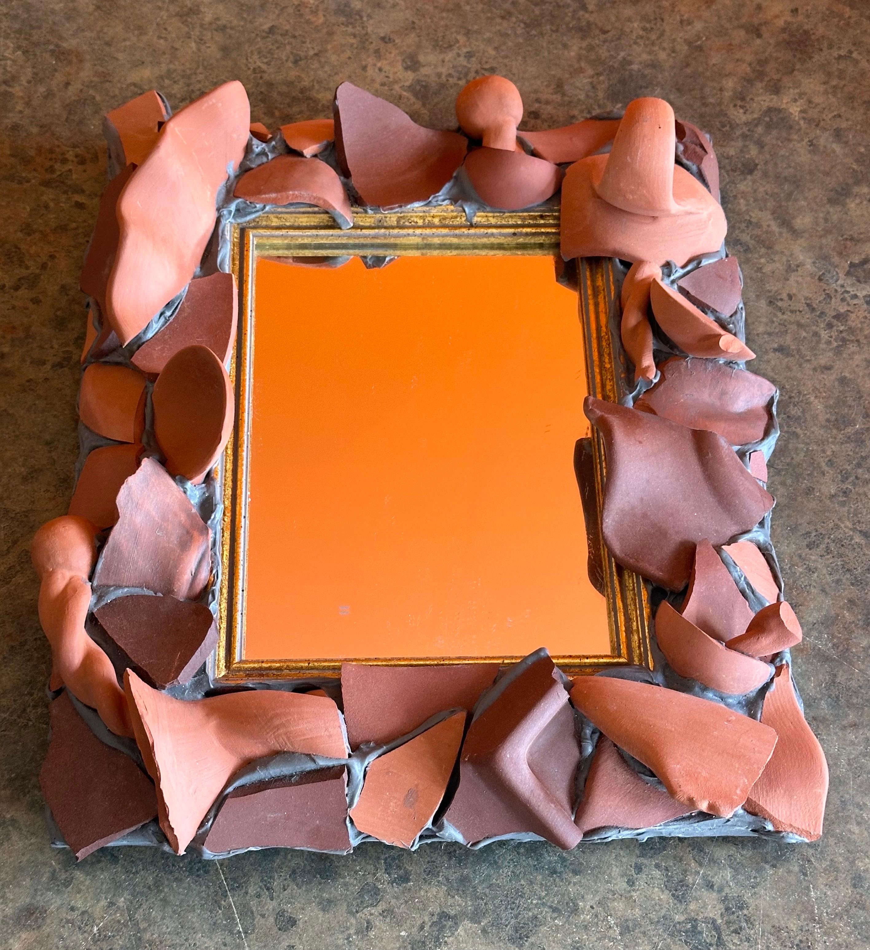 American Terracotta Pottery Shards Table Mirror / Picture Frame by MacKenzie Childs For Sale