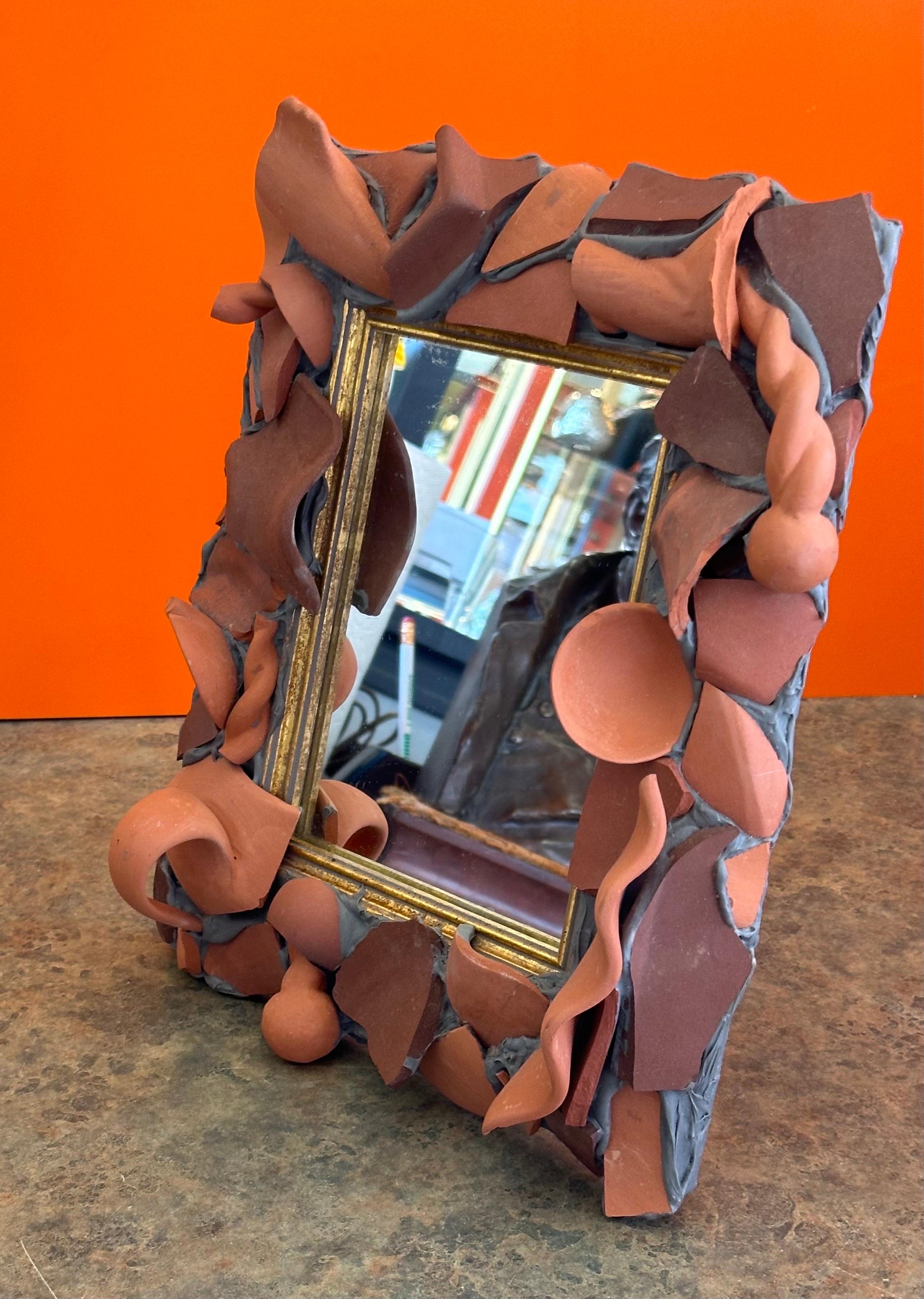Terracotta Pottery Shards Table Mirror / Picture Frame by MacKenzie Childs In Good Condition For Sale In San Diego, CA