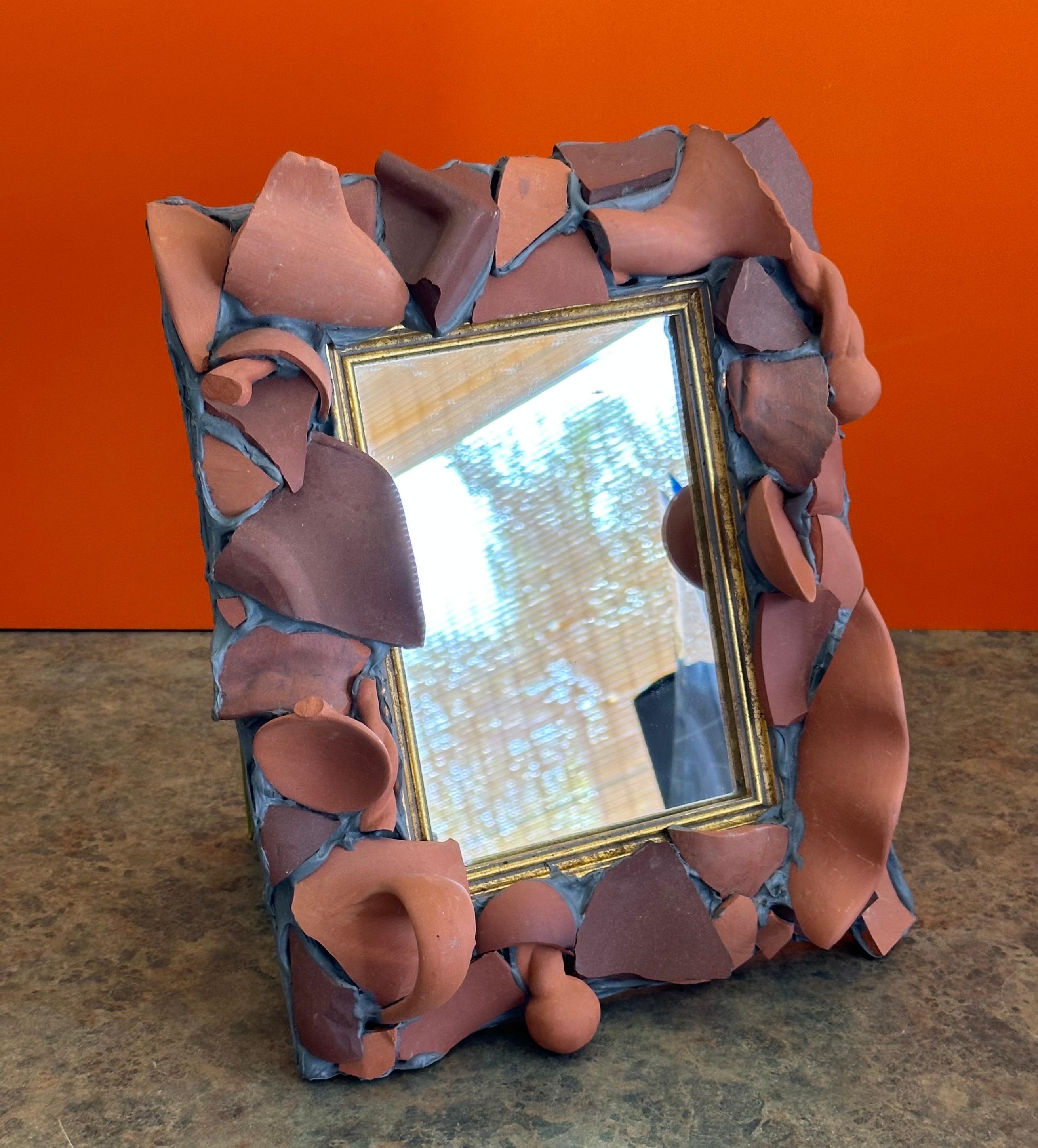 20th Century Terracotta Pottery Shards Table Mirror / Picture Frame by MacKenzie Childs For Sale
