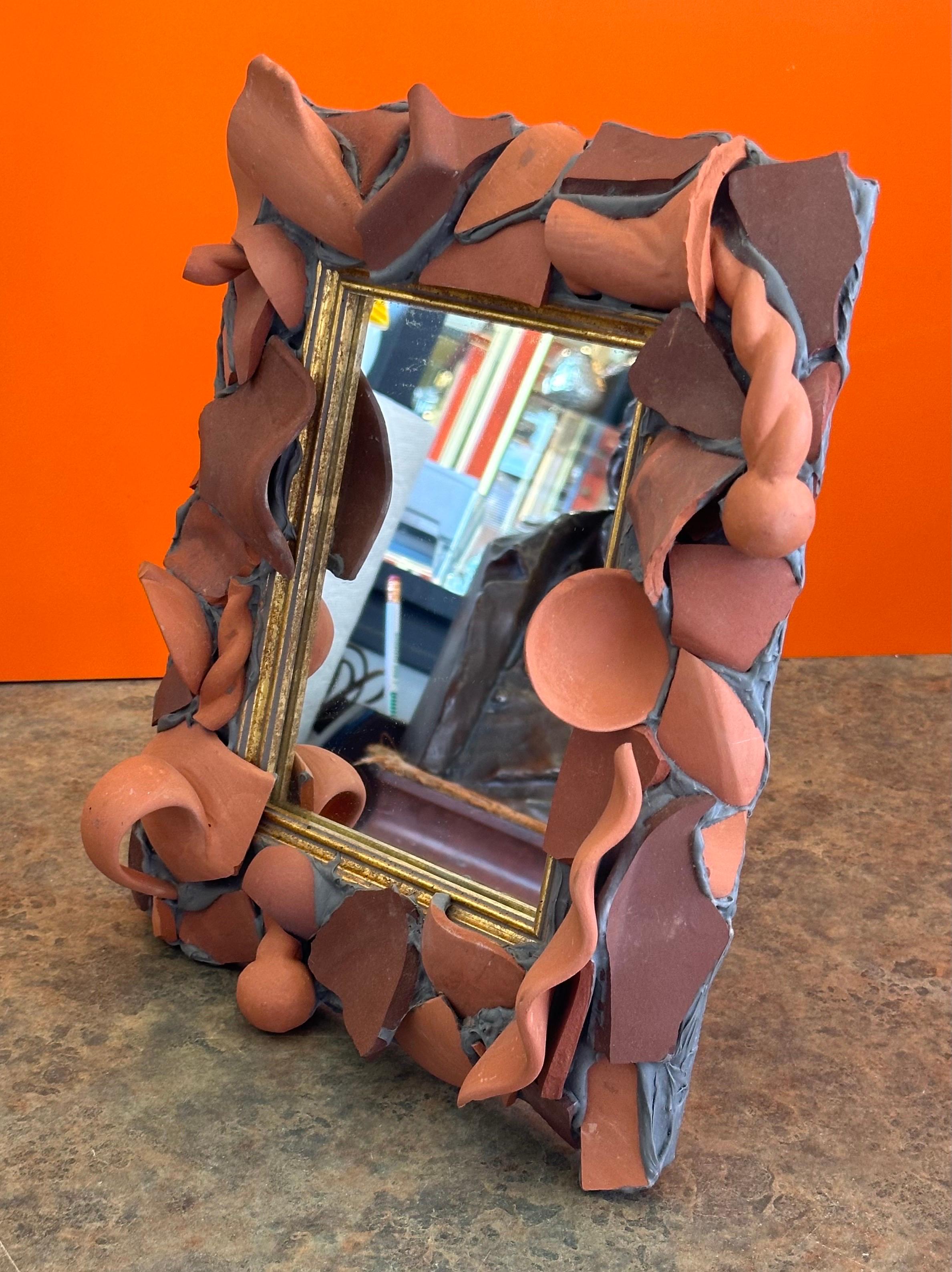 Terracotta Pottery Shards Table Mirror / Picture Frame by MacKenzie Childs For Sale 1